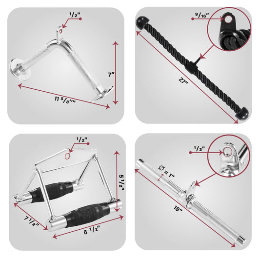 Yes4All 4M82 Combo Double D Handle Cable Attachment, Tricep Rope/Tricep Pull Down Rope, Rotating Straight Bar, and V-Shaped Bar Handle