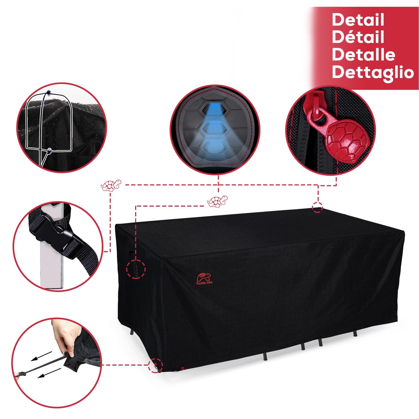 Turtle Life Garden Furniture Cover for Table and Chairs, Adjustable, Rectangular, Waterproof, Windproof, Protective Cover for Garden Furniture with