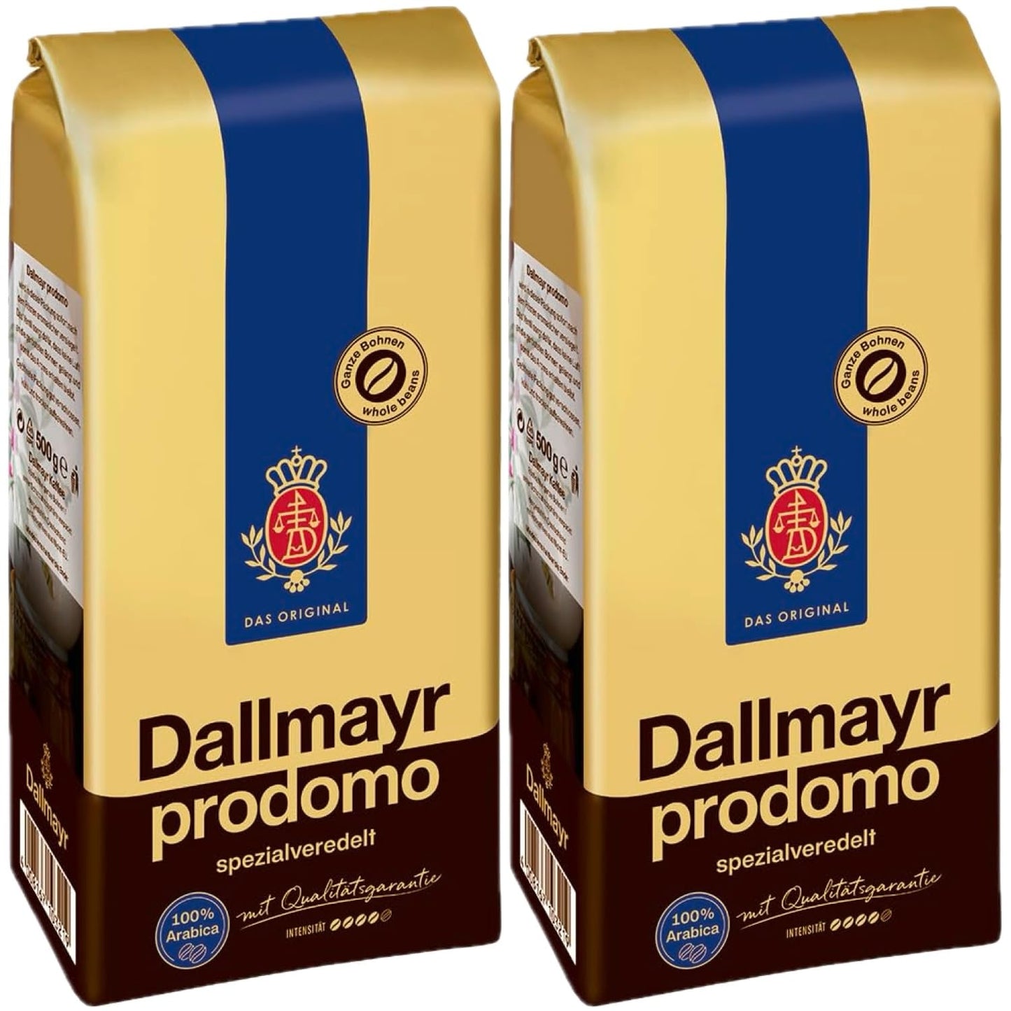 Dallmayr Gourmet Coffee, Prodomo (Whole Bean), 500G Vacuum Packs (Pack Of 2)