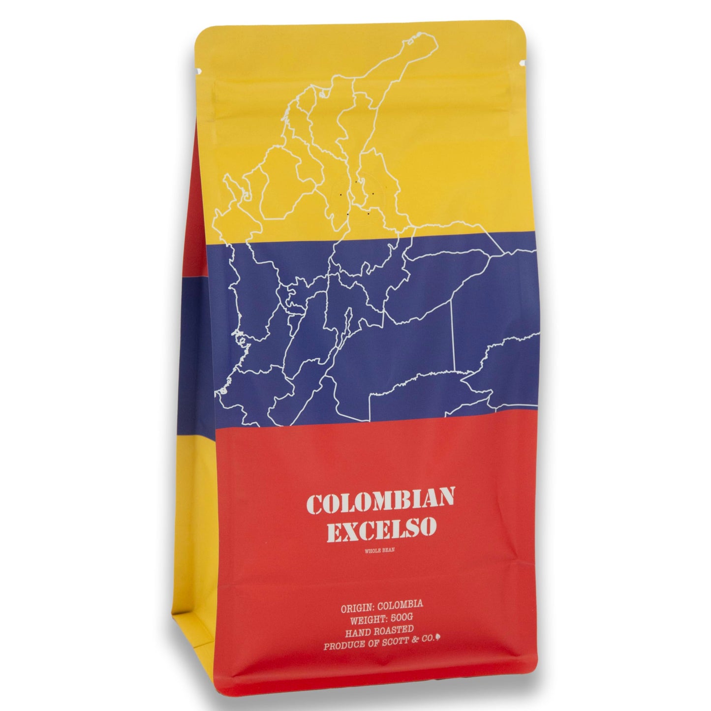 Scott&Co. Colombian Excelso Coffee Beans. 100% Arabica Medium Roast Whole Coffee Beans, Single Origin. 500g