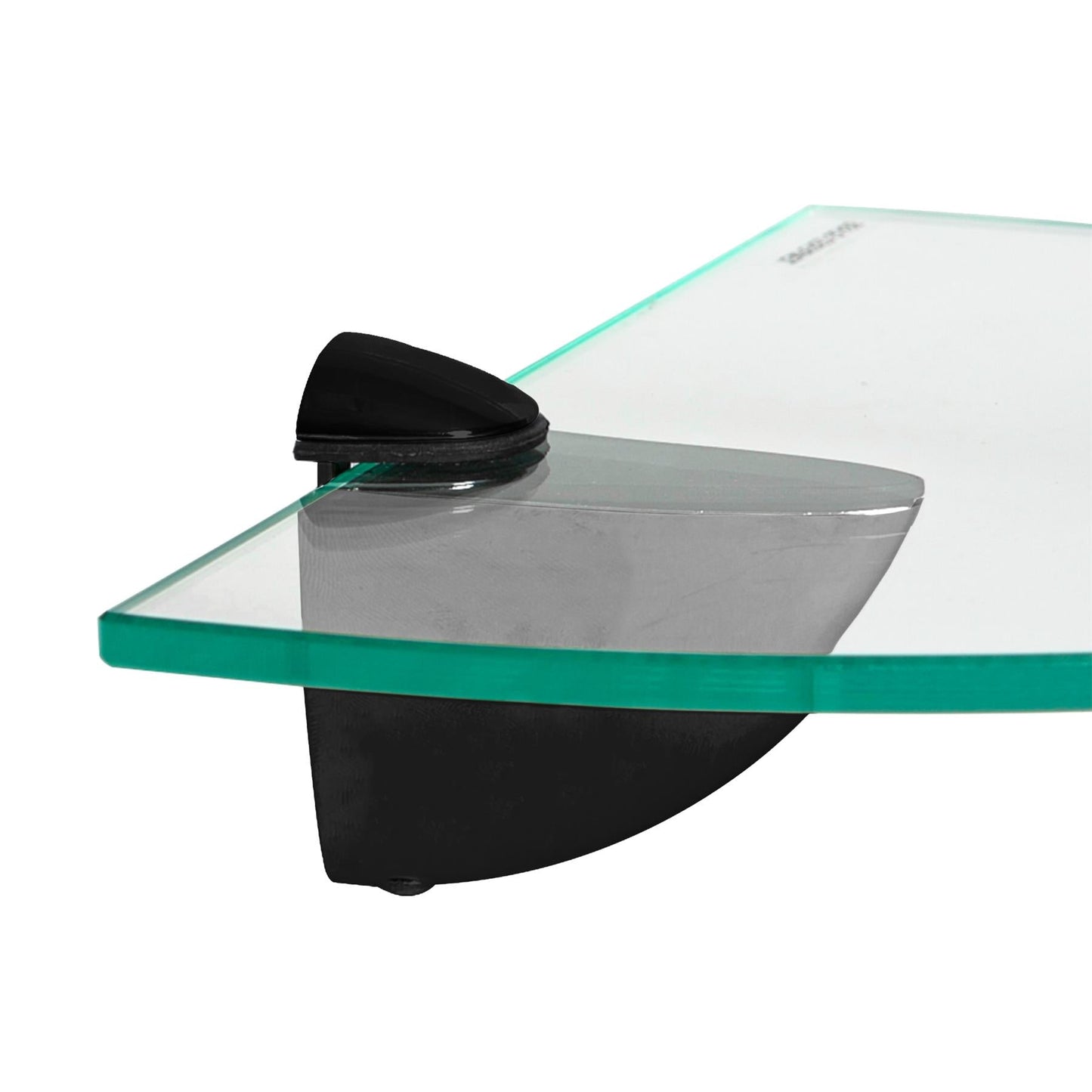 20cm Floating Glass Corner Shelf with Black Fixings