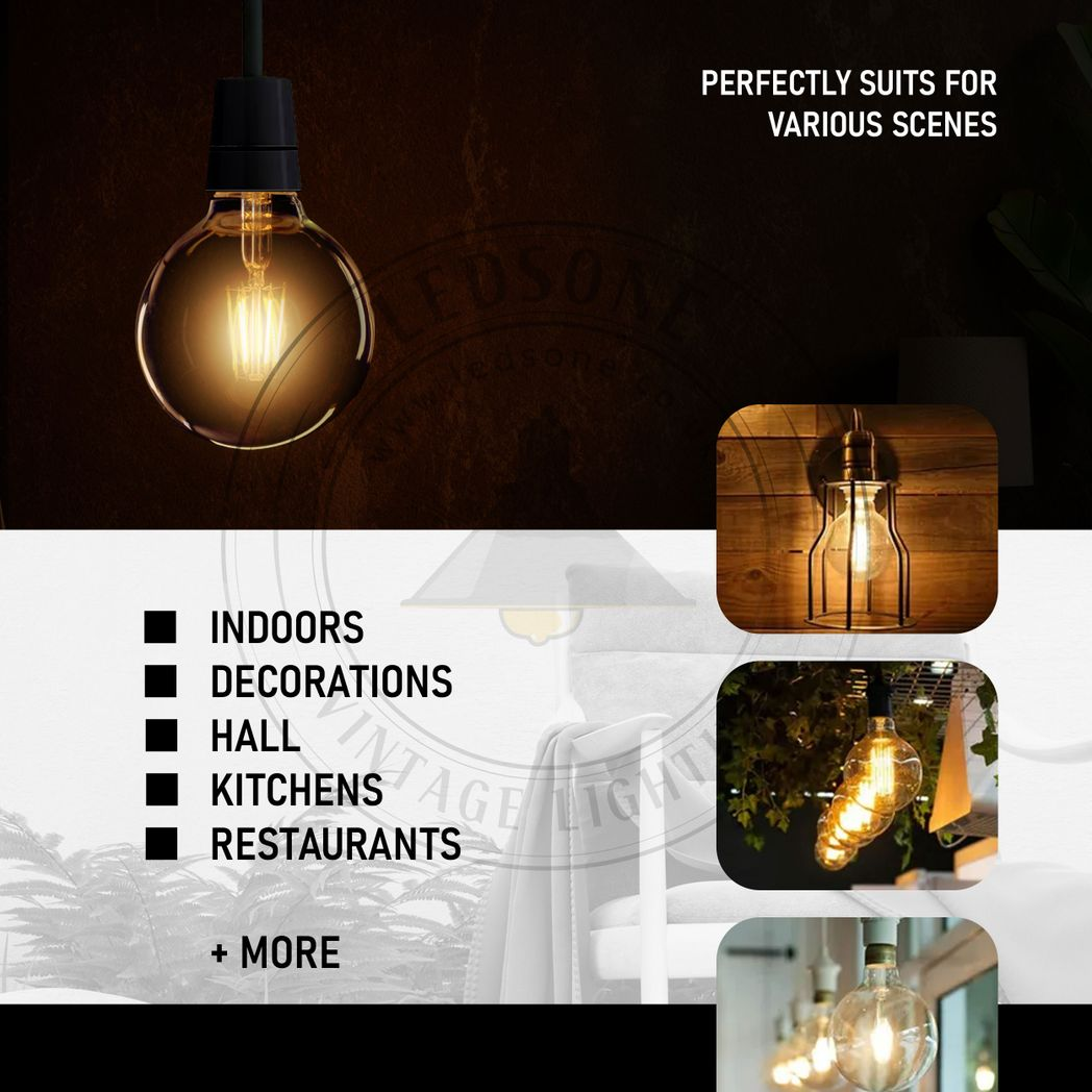5 Pack of Vintage Globe Edison LED Light Bulb G95 8W, E27 Screw Bulb