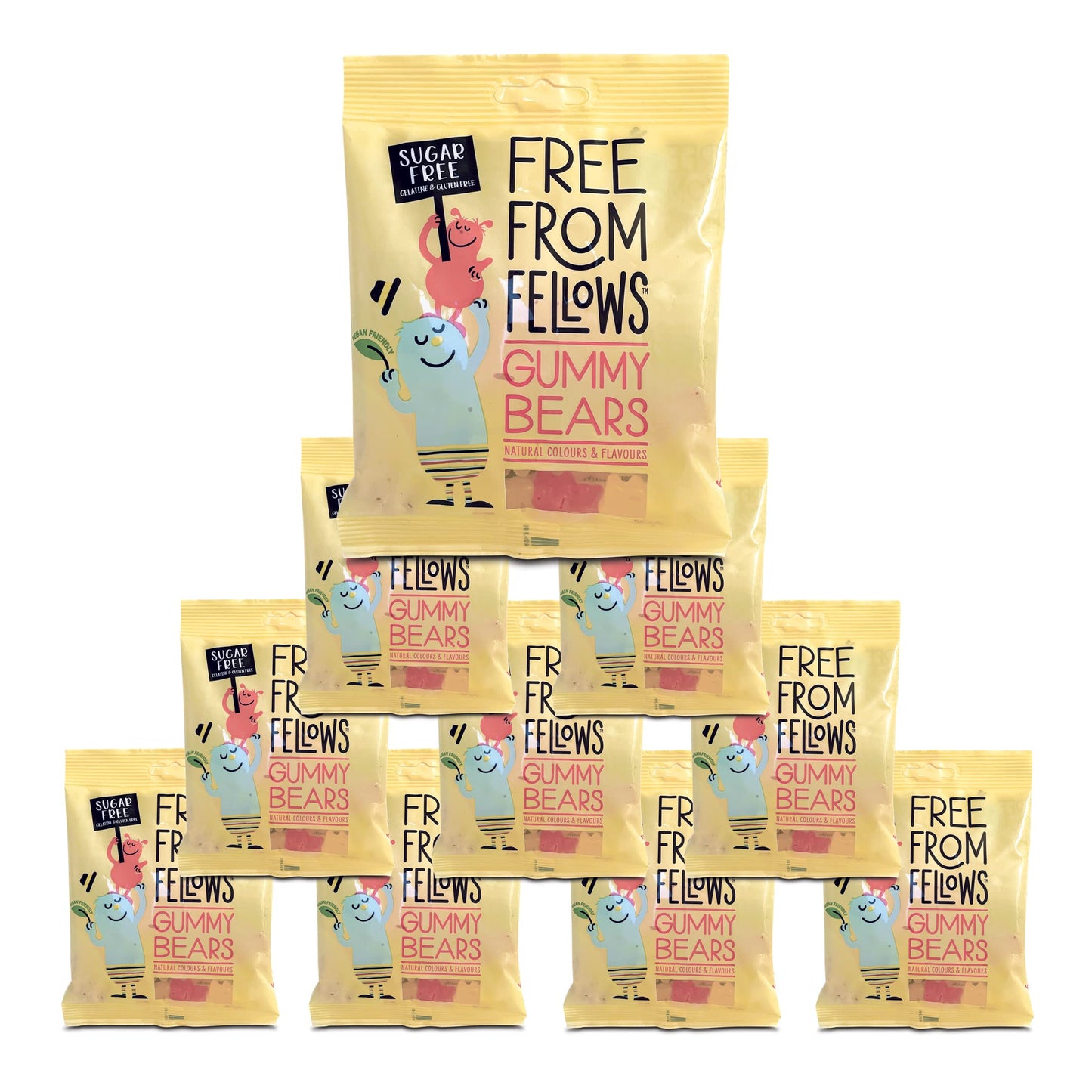 Free From Fellows - Gummy Bears (10 x 70g), Sugar Free Sweets, Gluten Free, Vegan, Vegetarian, Halal, Kosher, All Natural Colours & Flavours, GMO