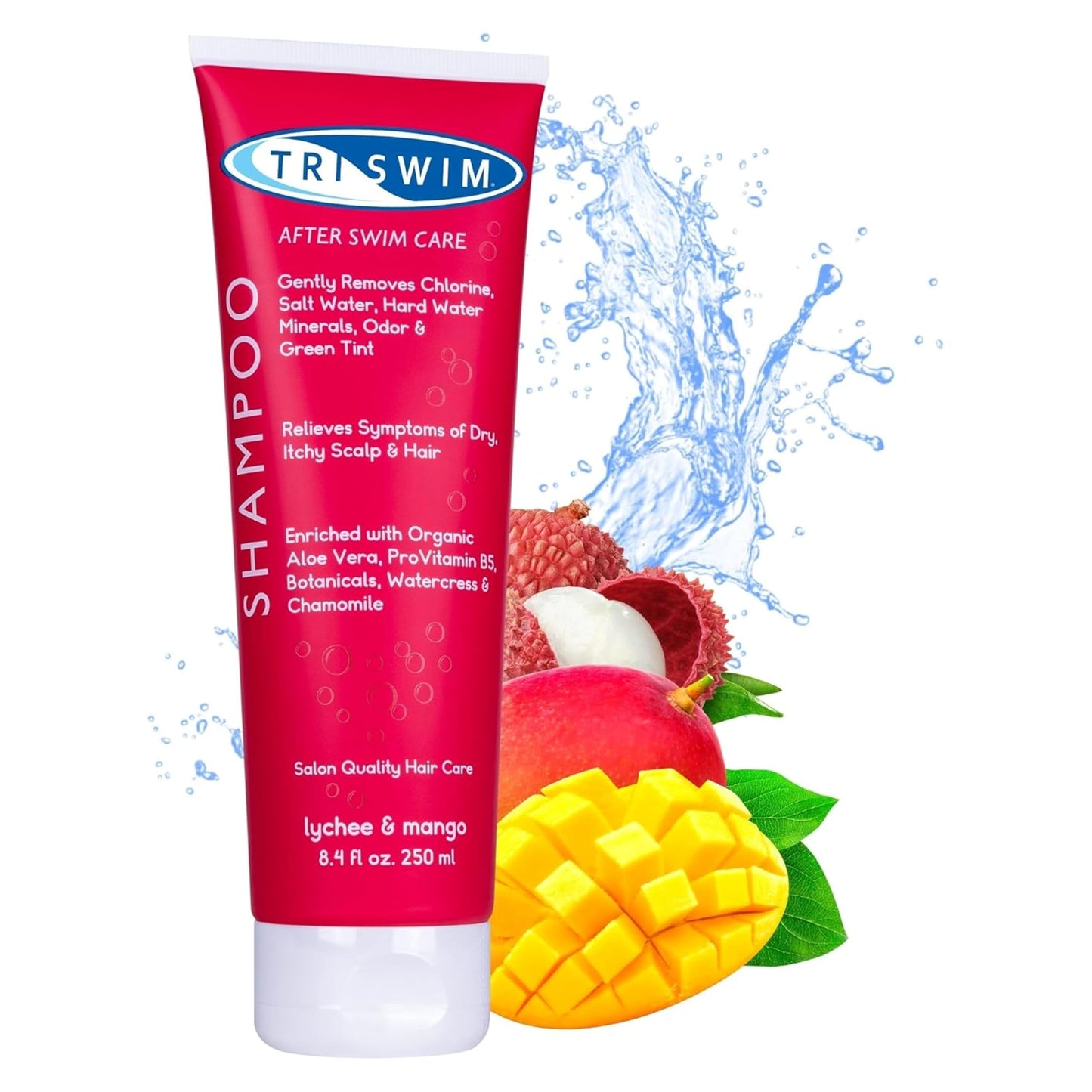 TRISWIM Chlorine Removal Shampoo | After Swim Care | Moisturising Anti-Chlorine Vegan Shampoo For Swimmers | Removes Green Tint | Lychee & Mango