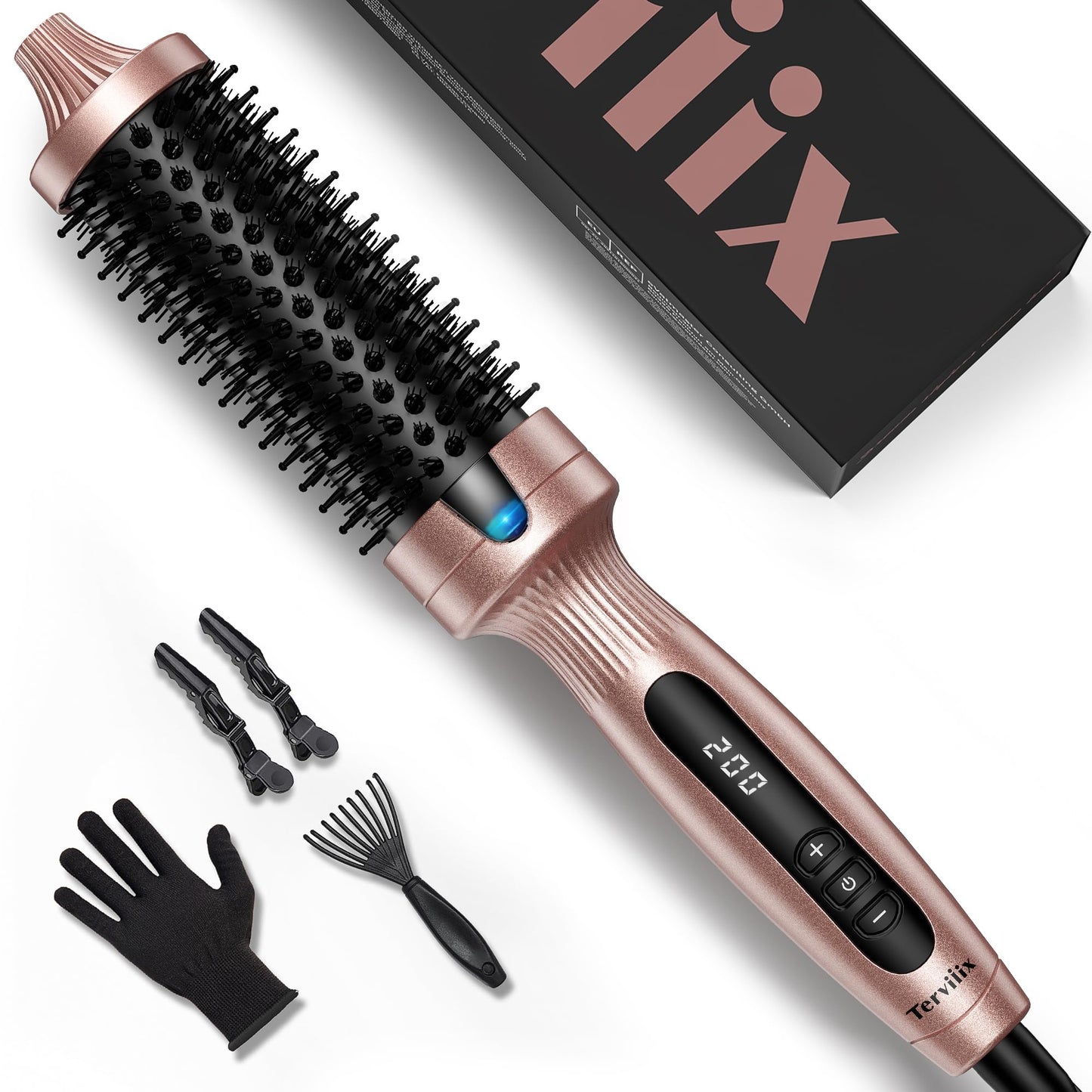 Terviiix Thermal Brush Ceramic Tourmaline Ionic Curling Iron, 38MM Volumizing Hot Brush Create Root Volume & Loose Curls, Digital Display 5
