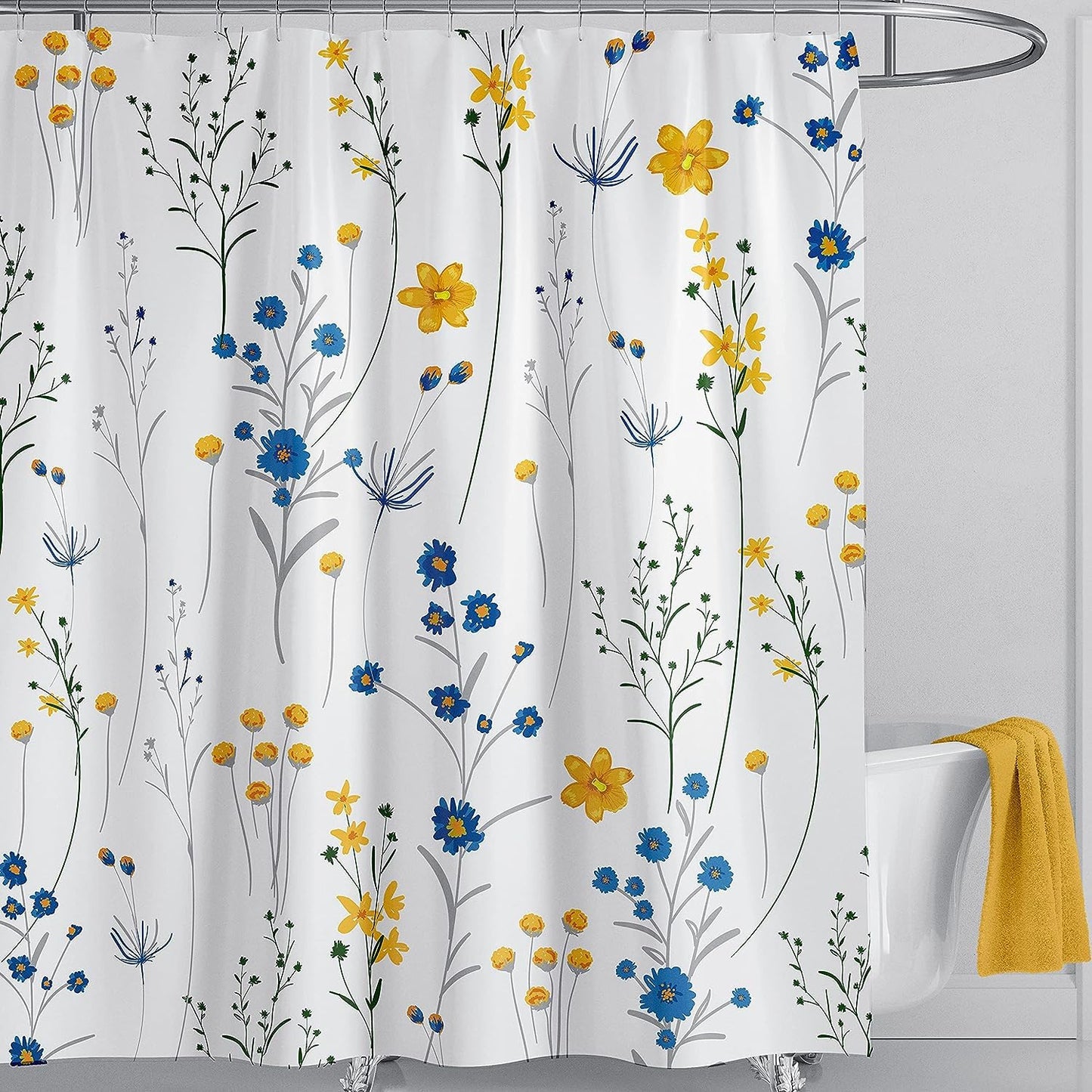LIVETTY Floral Bathroom Shower Curtains 200x200 cm Drop Fabric Shower Curtain Waterproof Curtains for Bathroom Quick-Drying Kitchen Curtains Machine