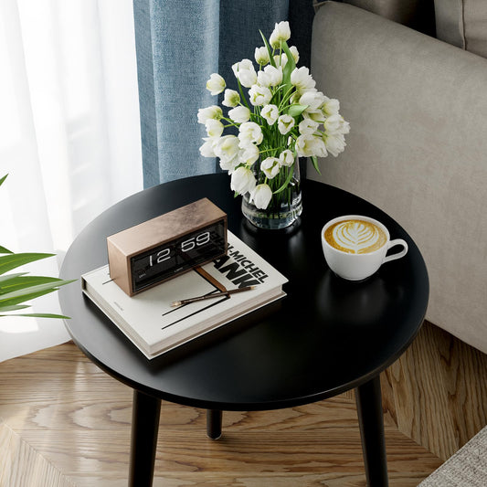 APICIZON Black Side Table, Round Coffee Table, Small End Table for Living room, Bedroom, Small Space, Wooden Bedside Table, Easy Assemble, 42(D) x