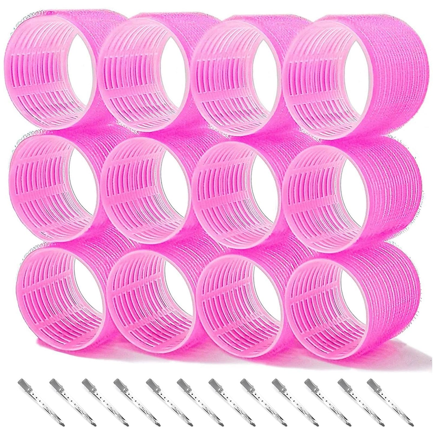 24 Pcs Hair Rollers Set, Hair Curlers With 12 Pcs 64MM Self Grip Jumbo Hair Rollers & 12Pcs Duckbill Clip, Salon DIY Hairdressing Curlers Hair Curlers