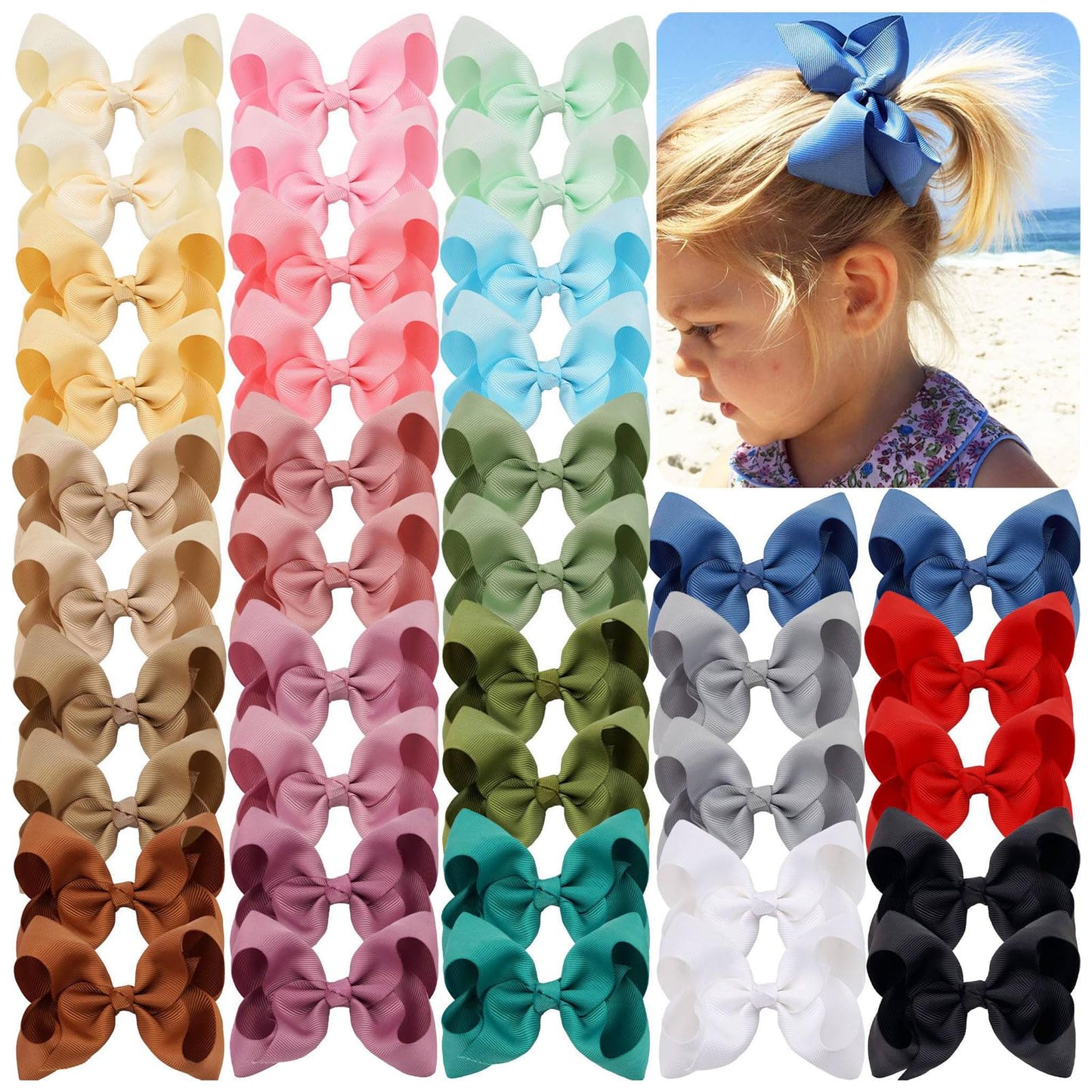 JOYOYO 40 Pcs Hair Bows for Girls Grosgrain Ribbon Bows Handmade Large Size 4.5 Inch - Toddler Girls Hair Bow Clips Pastel Colors In Pairs