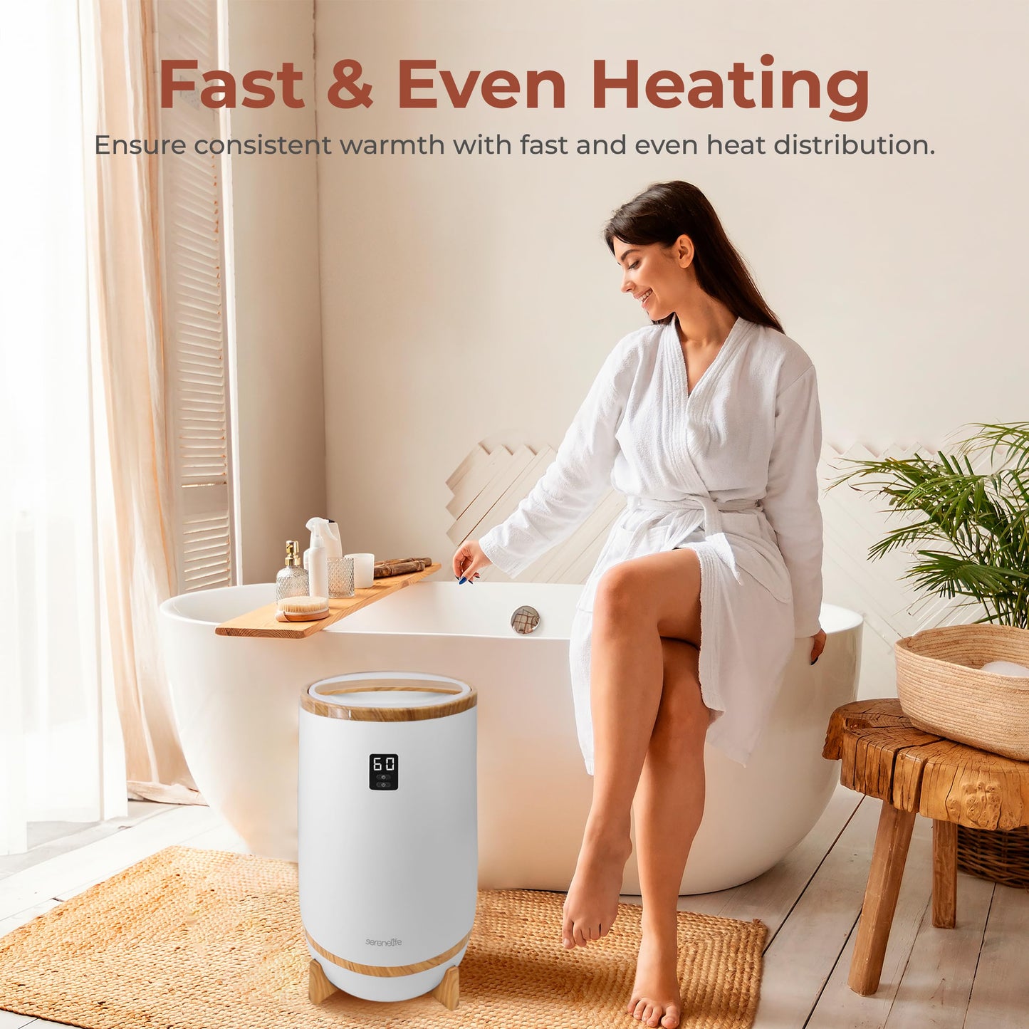 SereneLife Hot Towel Warmer Bucket w/ Customized Fragrance for Bathroom and Spa, Luxury Towel Heater Gift for Him or Her, Auto Shut Off, LED Display