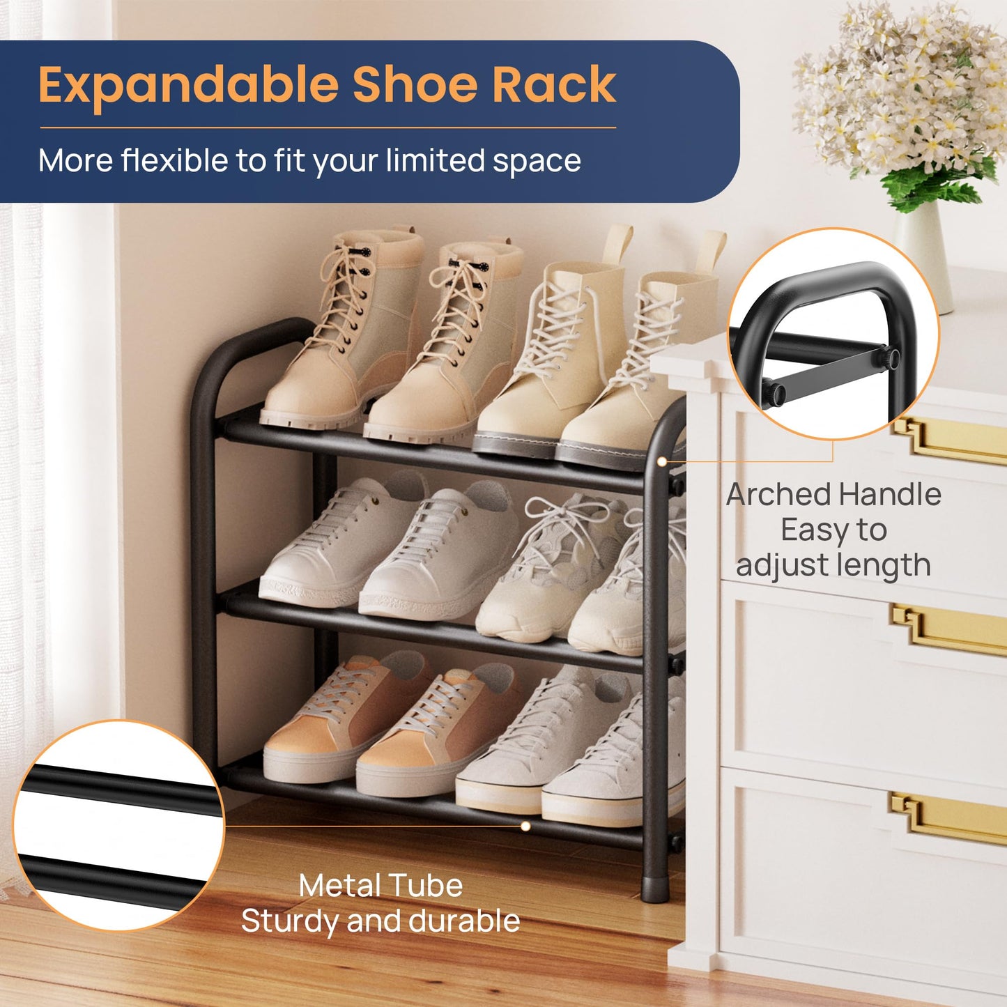ENJOYBASICS Expandable Shoe Rack, 3 Tier Adjustable Shoe Storage Shelf