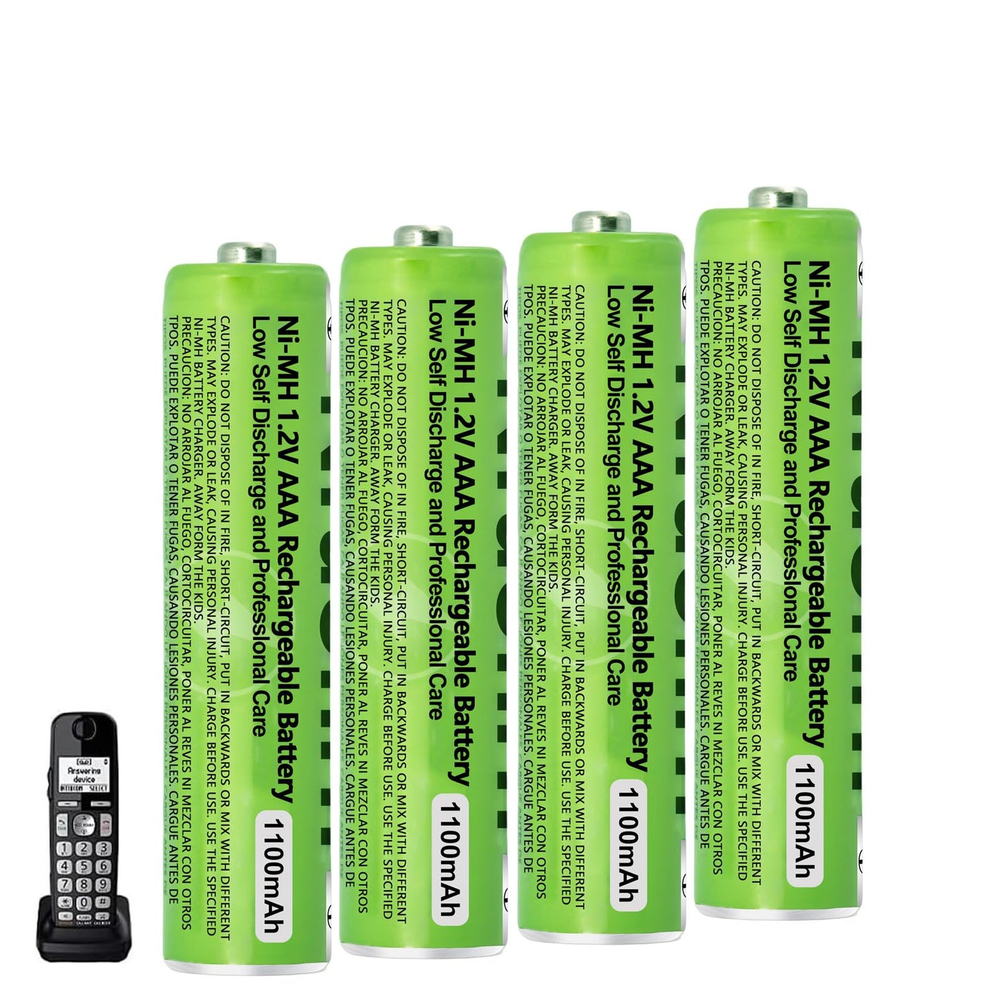 4 Pack AAA Rechargeable Batteries for BT Panasonic Cordless Phones, 1100 mAh High Capacity, 1.2V Low Self-Discharge NiMH AAA Battery 2500 Recharge