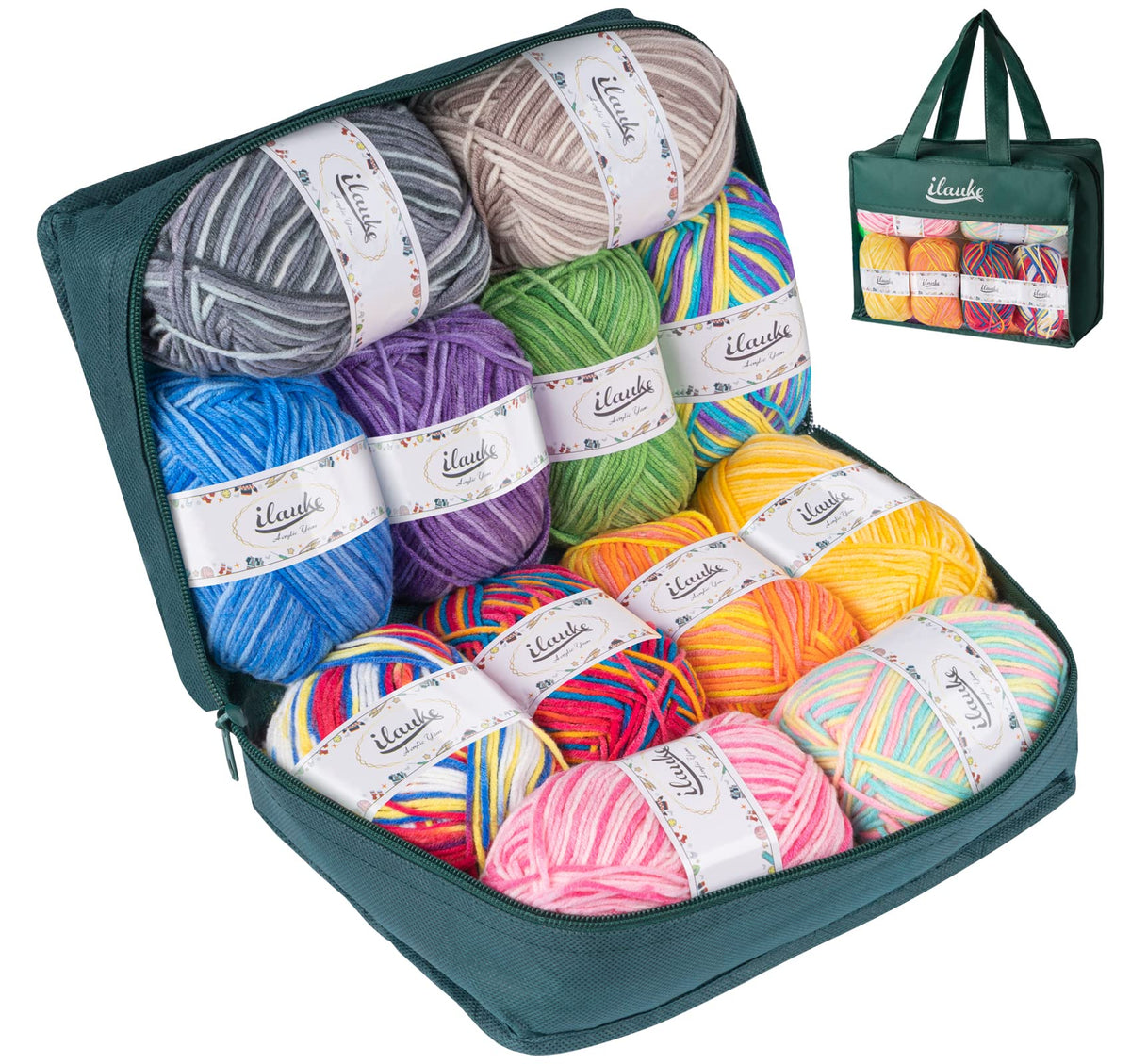 ilauke Crochet Yarn,Knitting Wool Yarn for Crochet12 * 50g, Colorful Knitting Acrylic Yarn for DIY Knitting Craft and Crochet
