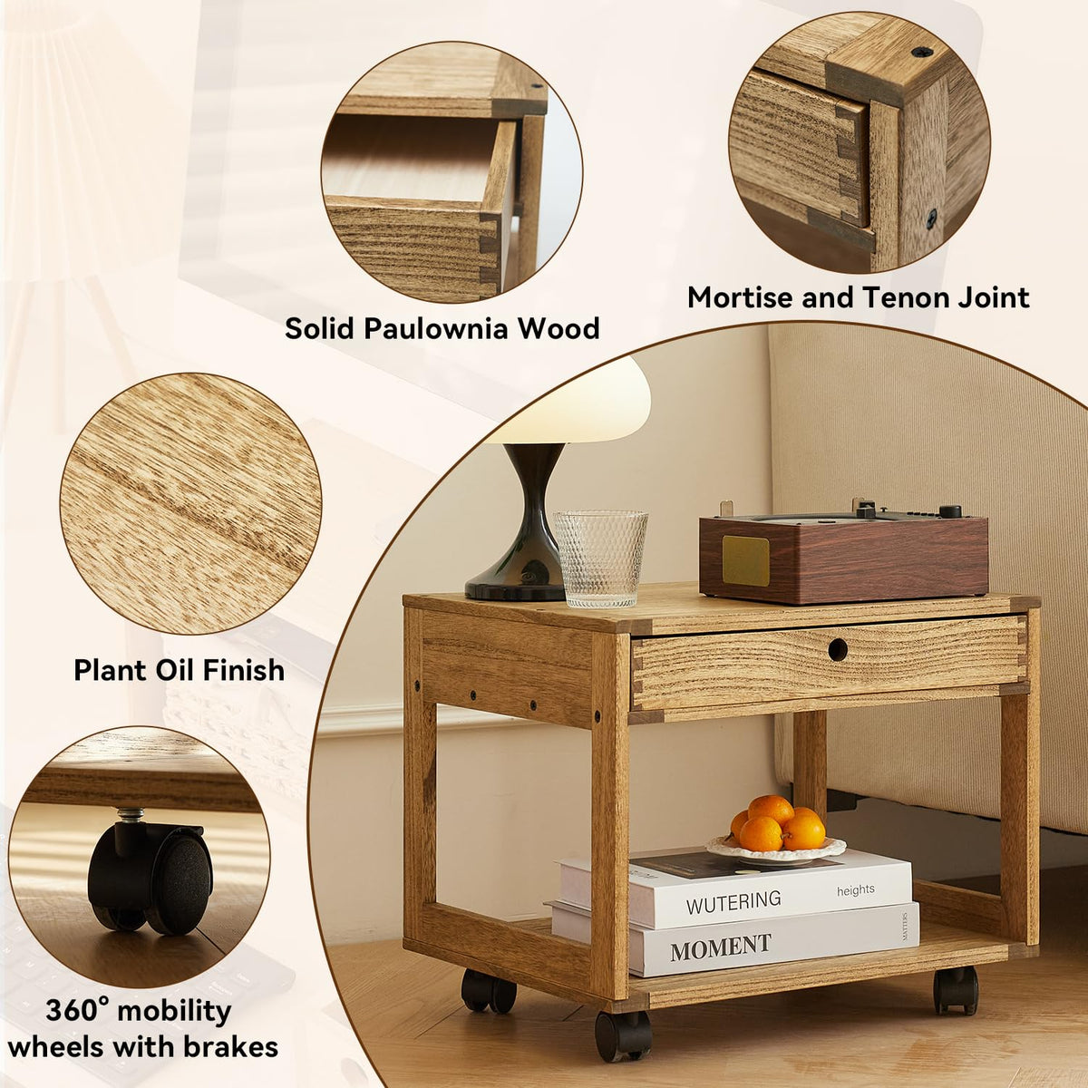 KIRIGEN Solid Wood Printer Stand with a Drawer, 2 Tier Printer Table fit Fax Scanner/3D Printer