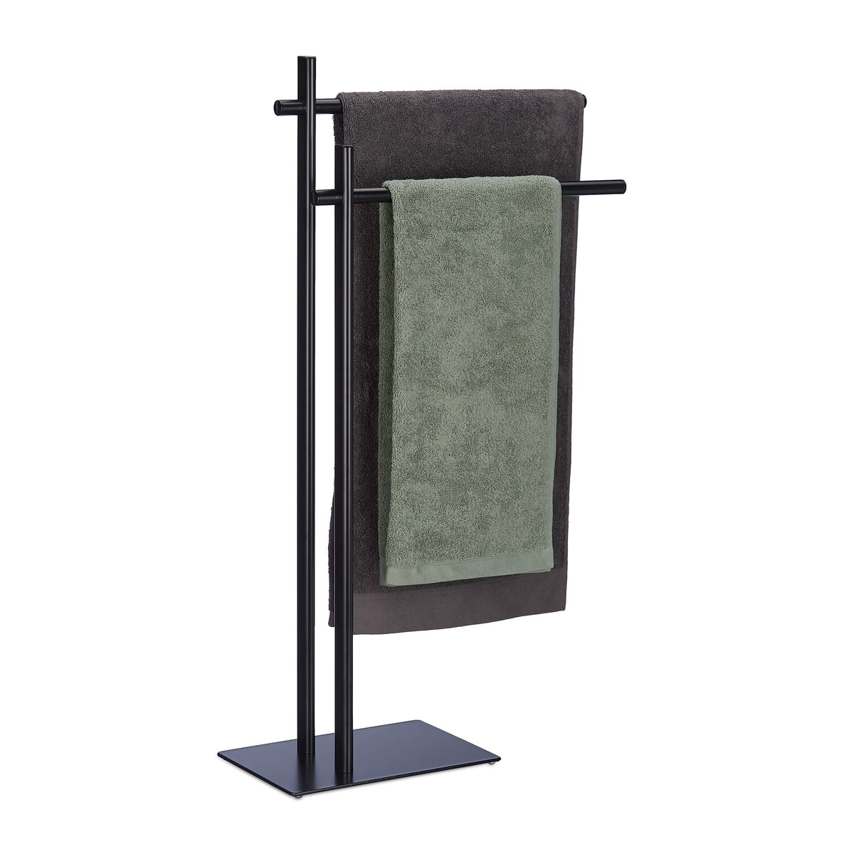 Relaxdays Free Towel Holder, HxWxD: 87.5 x 51 x 20 cm, 2 Rails, Drying Stand in Industrial Style, Steel, Black