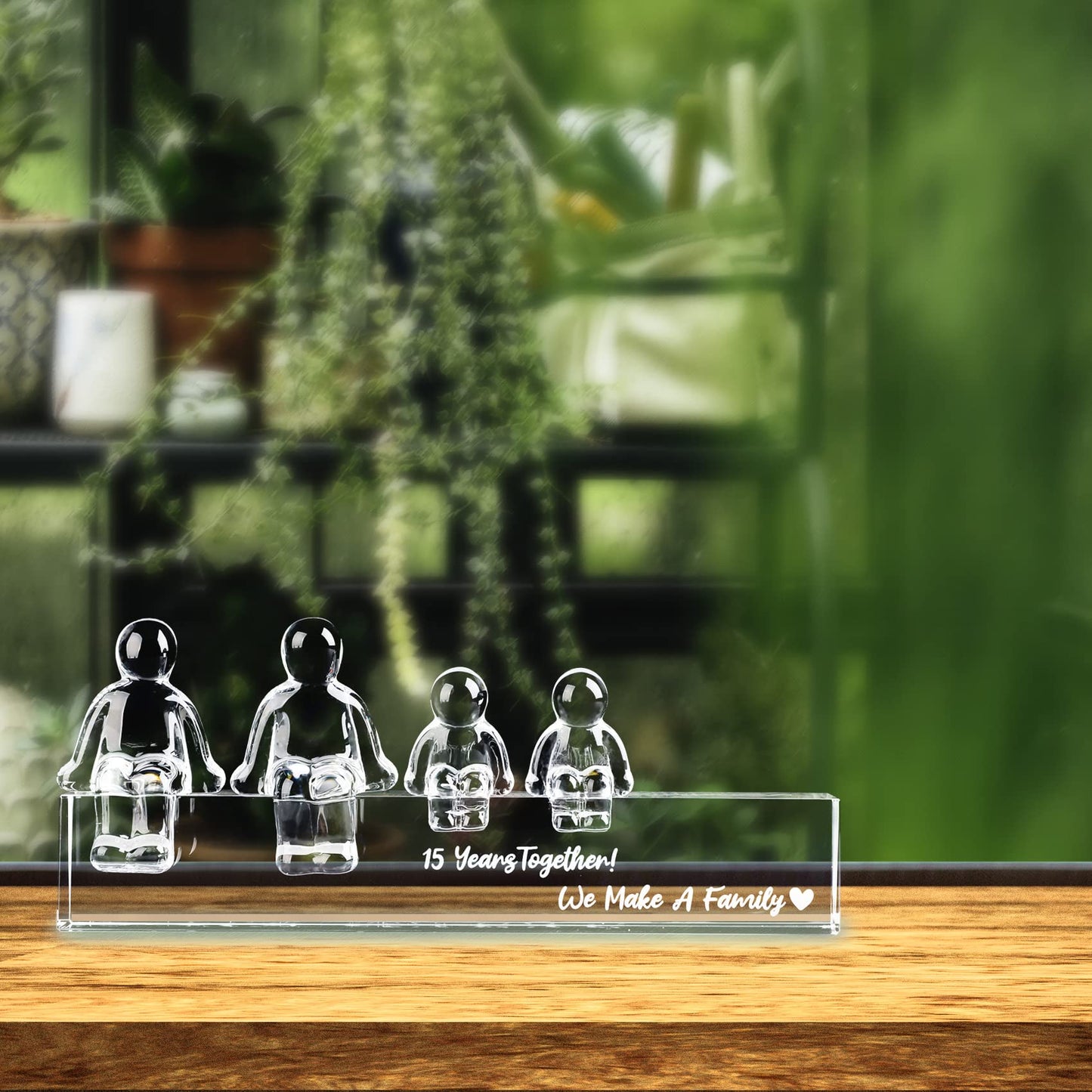 Movdyka Crystal 15th Wedding Gifts on Anniversary for Her, 15 Years Together We Made A Family Glass Ornament for Wife (2 Children)