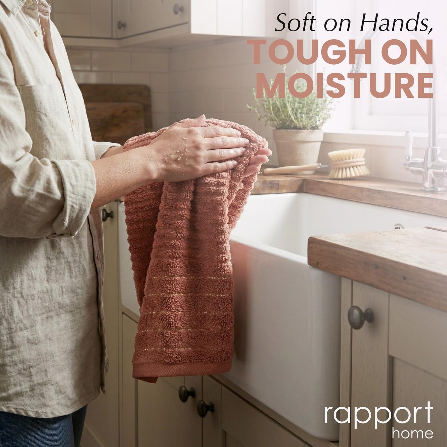 Rapport Home 2-Pack Linear Hand Towels | 50x85cm 100% Cotton 500GSM | Absorbent & Soft Bathroom Towel Set | Oeko-Tex Certified | Rose Red