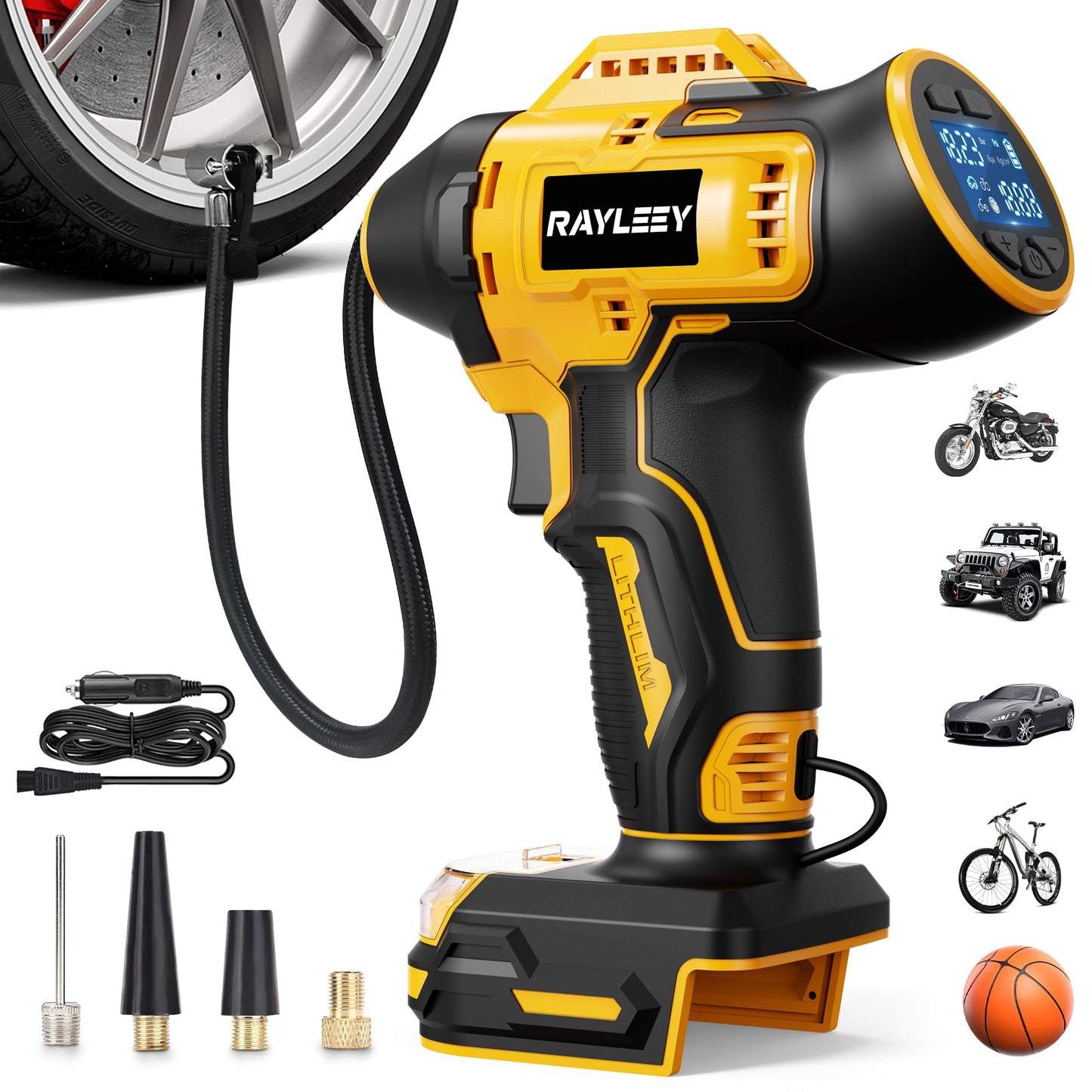 Tire Inflator Portable Air Compressor for DeWalt 20v Max Battery Power,160PSI Cordless Portable Electric Air Pump with Digital Pressure Gauge for Car