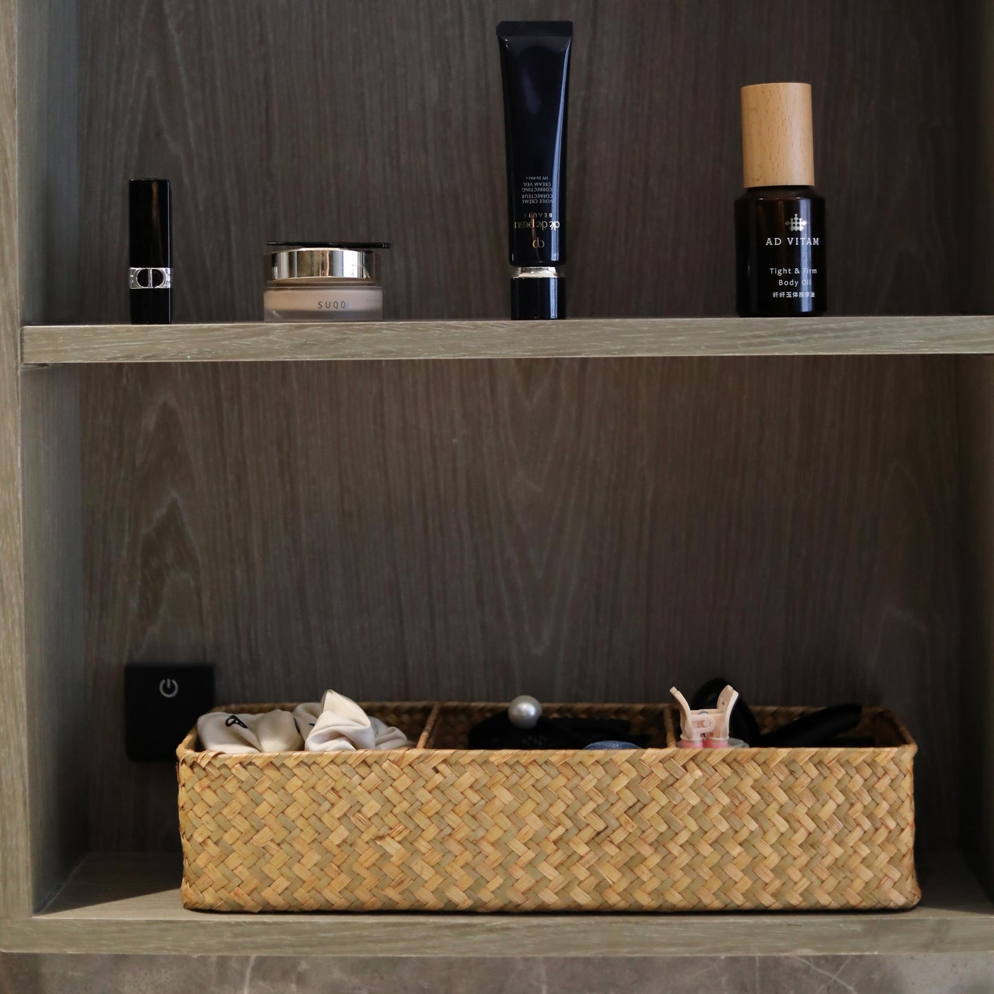Seagrass Storage Basket with 3 Sections Woven Shelf Baskets for Organizing (Natural, 37cm x 12cm x 8cm)