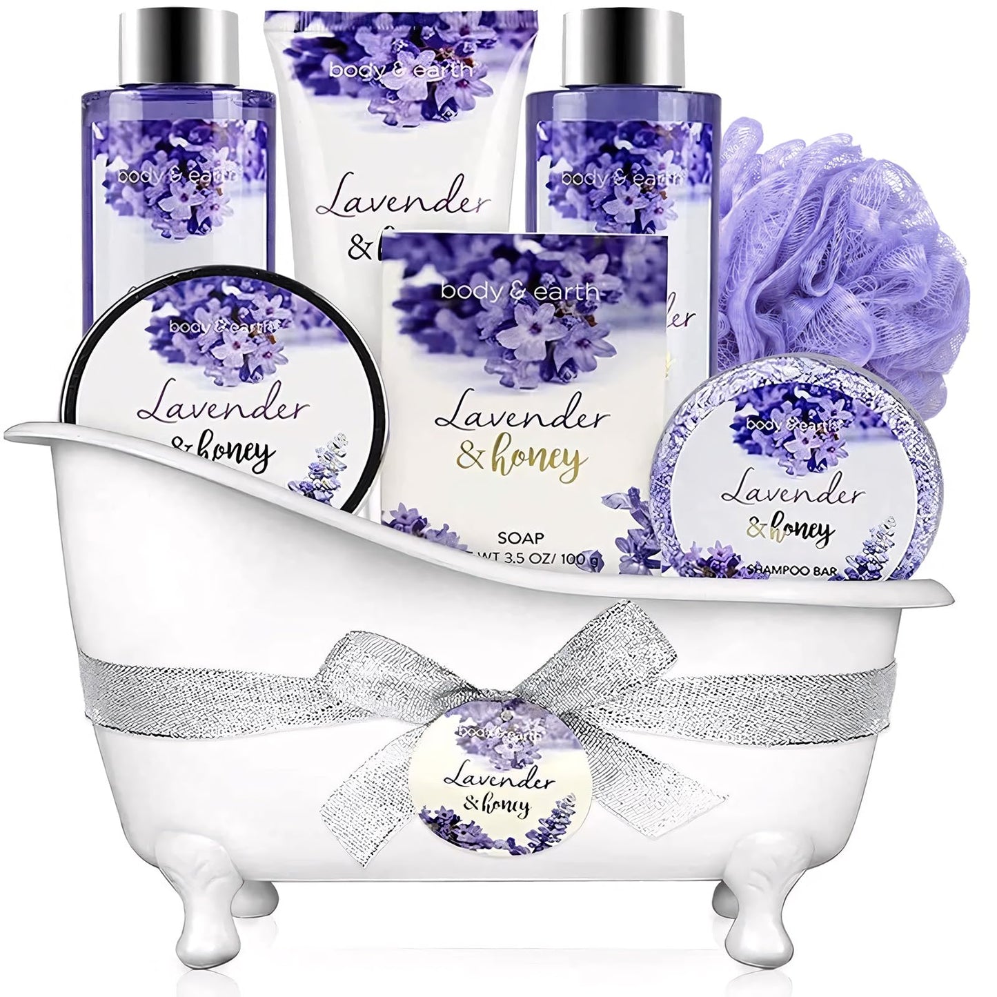 BODY & EARTH- 8 Pcs Lavender Gift Sets for Women, Includes Shower Gel, Bubble Bath, Spa Sets for Women Gifts, Birthday Gifts for Her, Valentines Gifts