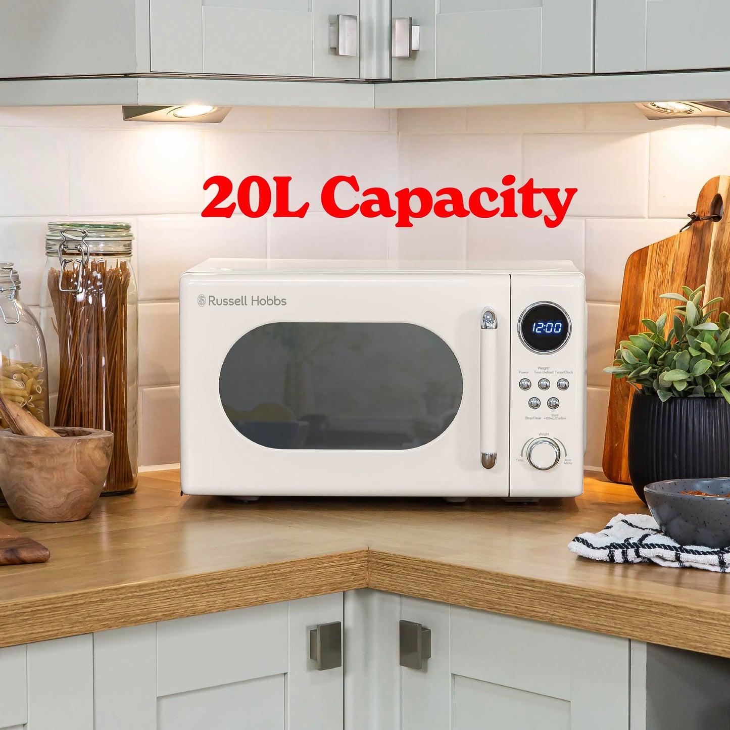 Russell Hobbs RHM2044C Retro 20 Litre Cream Digital Microwave, 800W, Mirror Finish, 8 Auto Cook Settings, 5 Power Levels