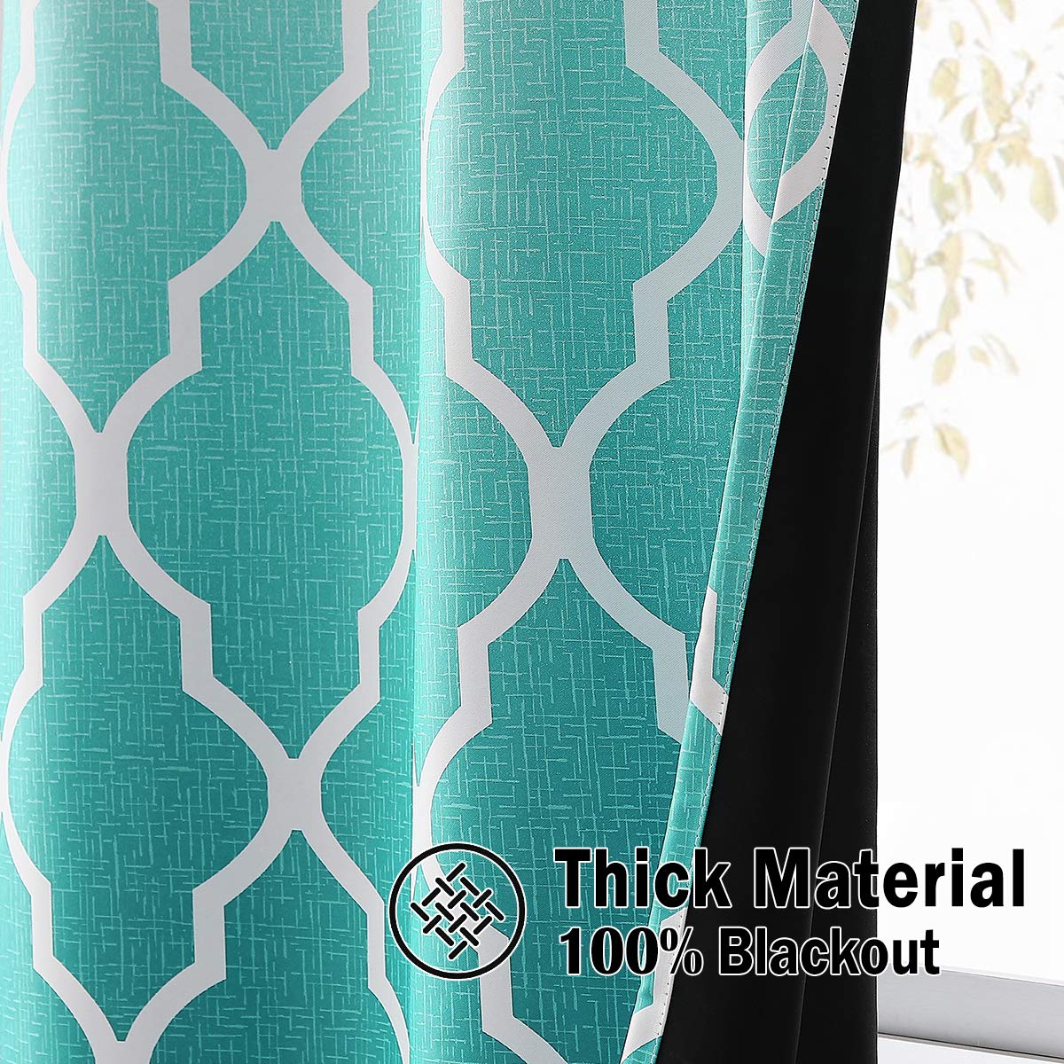 Beauoop Blackout Curtains for Bedroom Teal Ombre Curtains 72 Inch Drop Geometric Print Eyelet Curtain for Living Room Darkening Thermal Insulated