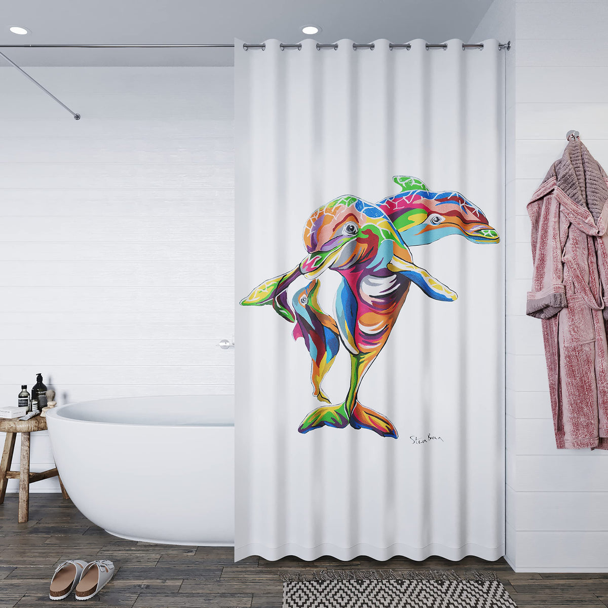 Croydex Steven Brown Hannah McWave Shower Curtain, Multicolour, 1800x1800