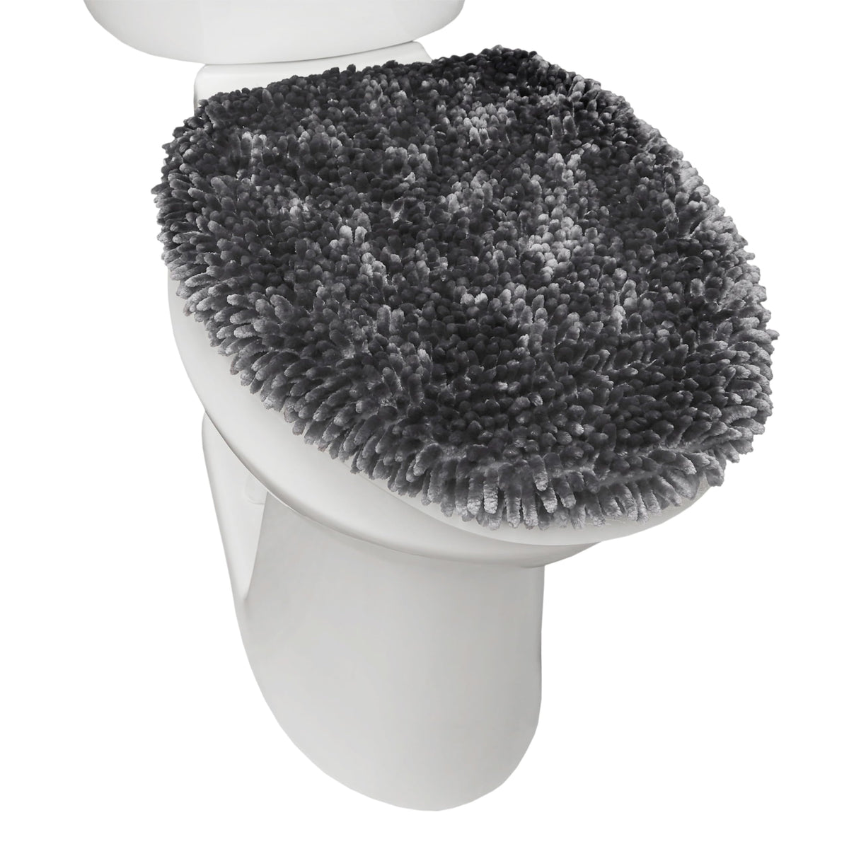 TOWN & COUNTRY BASICS SoHome Spa Step Luxury Plush Chenille Shag Machine Washable Ultra Soft Standard Toilet Lid Cover 18.5"x19.6" Dark Gray
