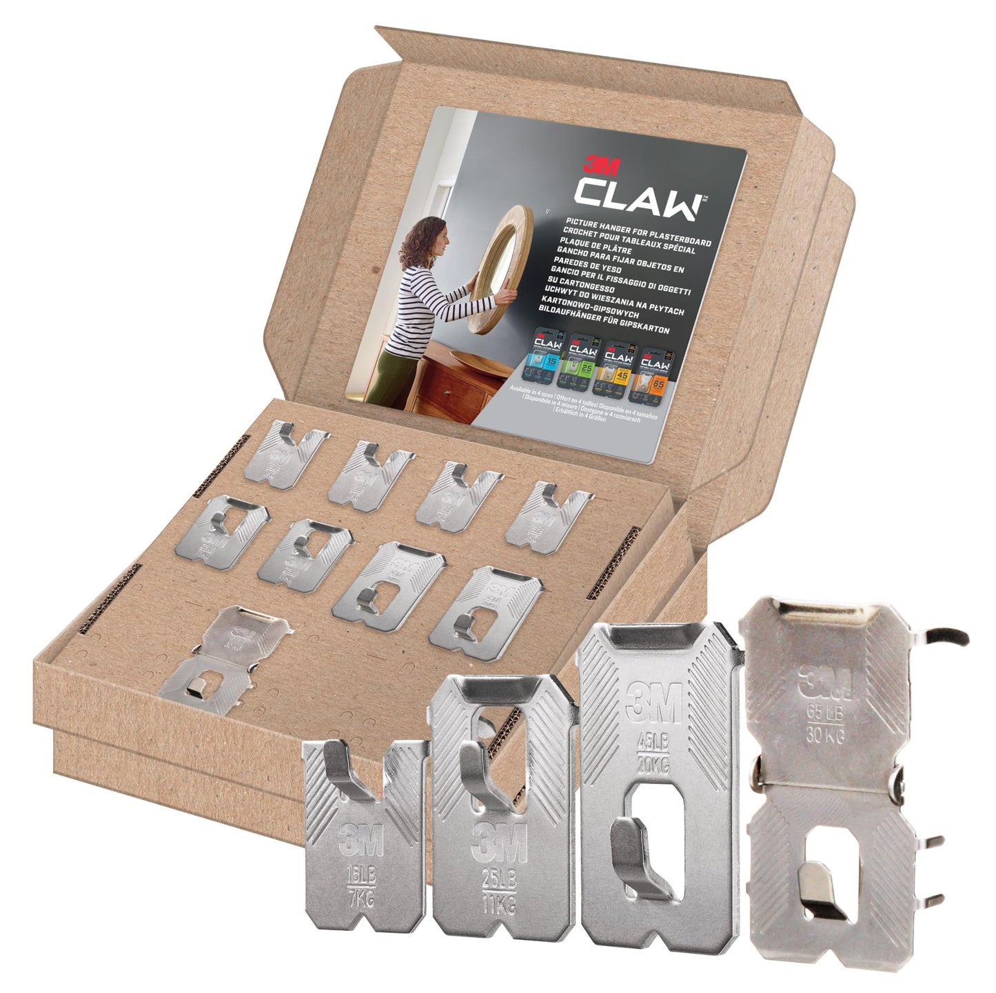 3M CLAW Plasterboard Picture Hanger Assorted Pack - 9 Hooks for Heavy Items, Mirrors & Home D?cor - No Tools Needed (7kg, 11kg, 20kg, 30kg)