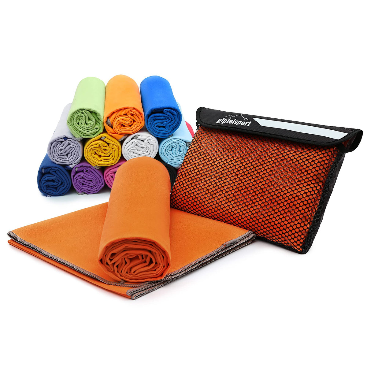 gipfelsport Microfibre towel | Microfibre bath towel, travel towel, beach towel | Quick-drying, ultra-light, space-saving | Orange | XL180x80cm