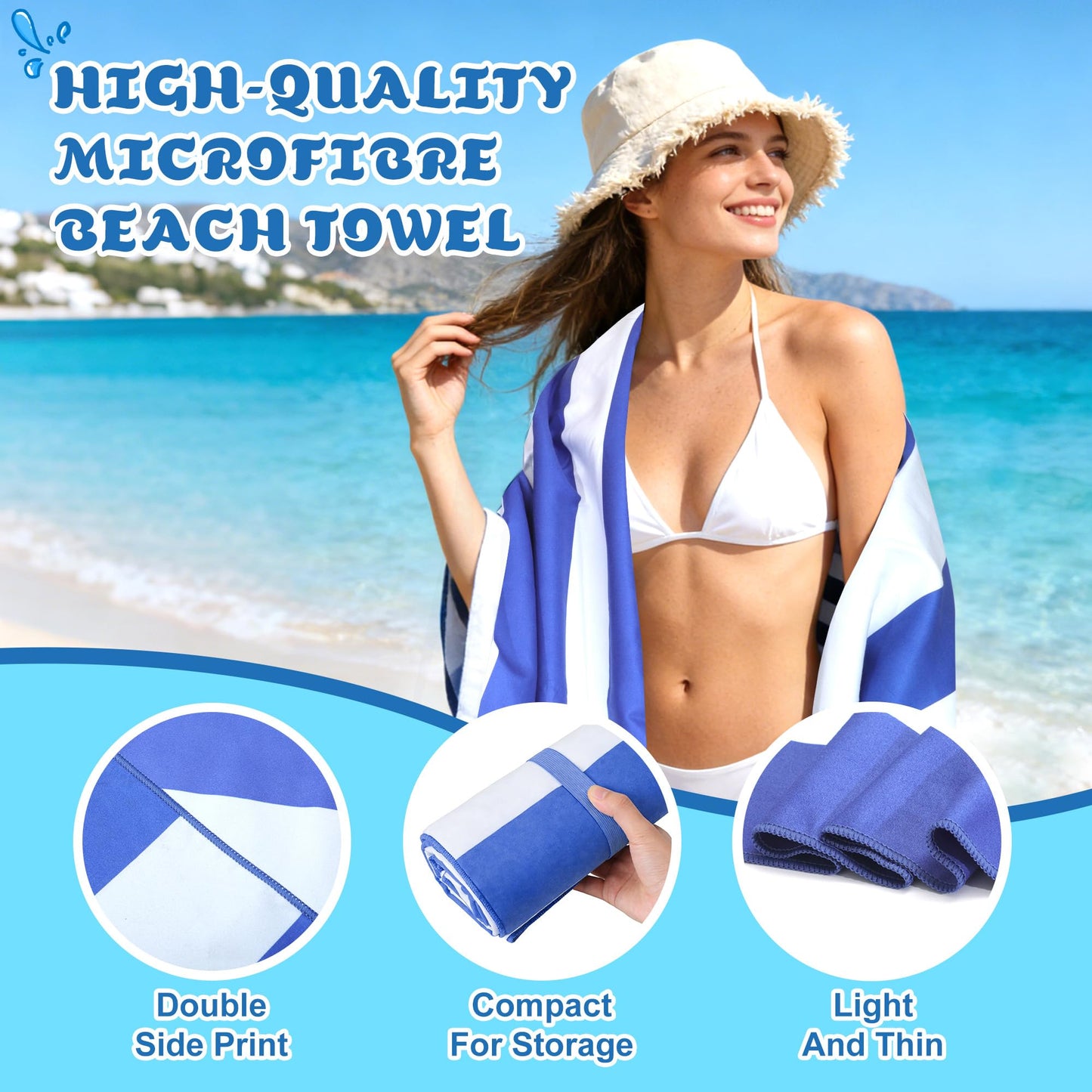 Anavasi Microfibre Beach Towels for Adults, 2 Pack 180 x 90cm 100% Recycled