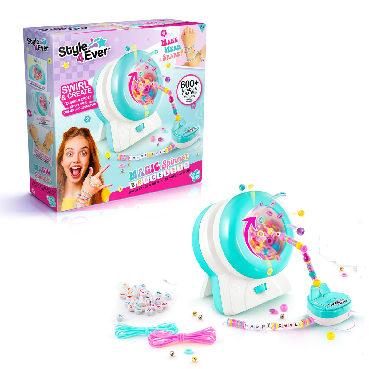 Style 4 Ever Magic Spinner Bracelets DIY Friendship Bracelet Maker Kit 600+ Beads & Charms, Bead Spinner Tool Easy Craft Gift for Kids 6+