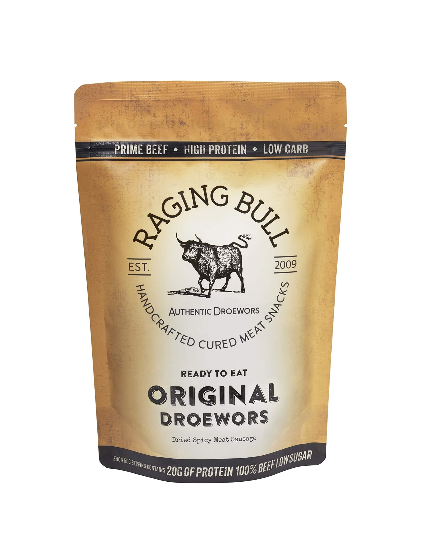 Raging Bull 250g Droewors Original - Traditional South African Beef Drywors Sticks - High Protein Snacks - Grass Fed Beef Drowers - Low Carb Keto