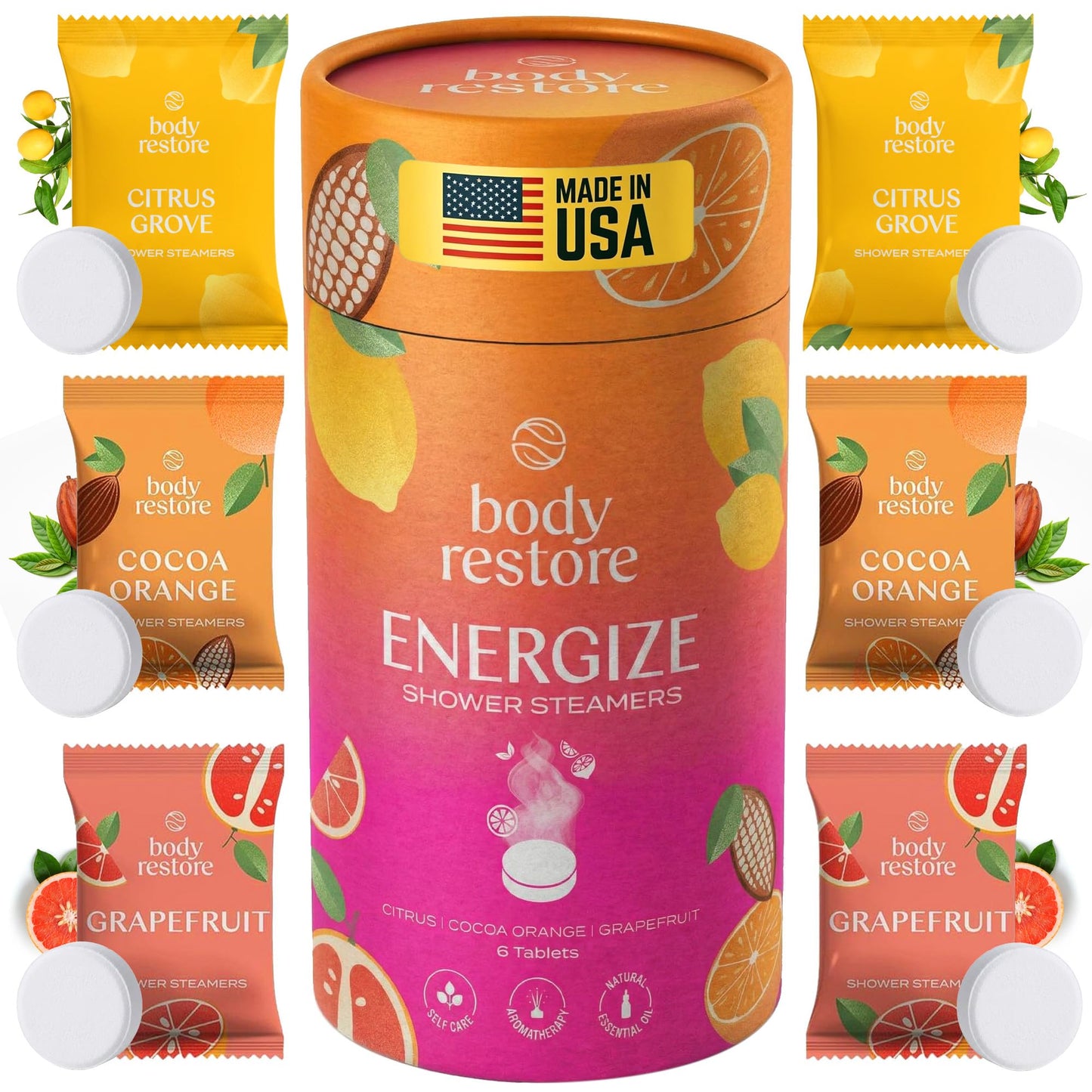 Body Restore Shower Steamers Aromatherapy 6 Pack - Relaxation Birthday Gifts for Women and Men, Travel Essentials, Stress Relief and Self Care -