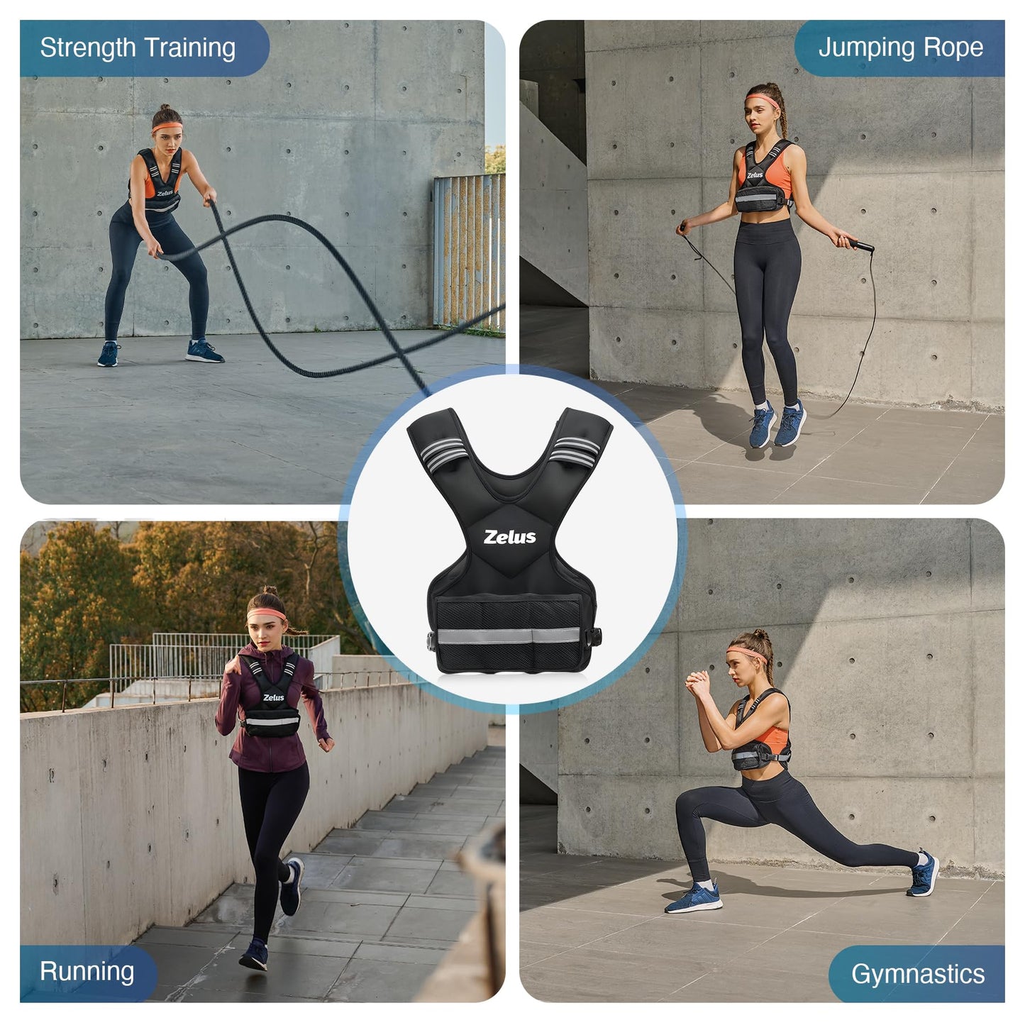ZELUS Weighted Vest for Men and Women, 9-14.5 kg Adjustable Weighted vest with weights Included | Weight Vests with 6 Ironsand Weights for Cardio and