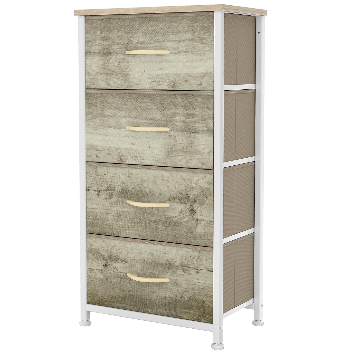 YITAHOME Small Chest of Drawers with 4 Drawers, Fabric Dressers with Easy Pull Handle,Sturdy Steel Frame,Storage Drawers for Bedroom,Light wood color