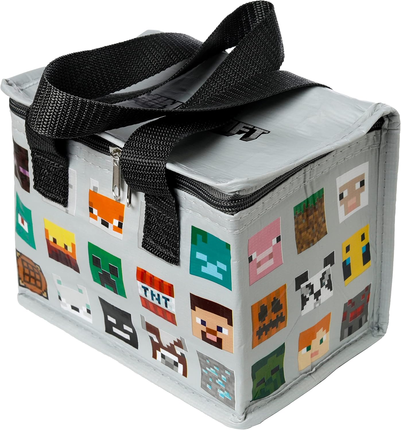 Puckator Cool Lunch Bag with Minecraft Faces Design Made Out of Recycled Plastic Bottles - Insulated Lunch Bag for Women Men Children - Lunch Box Bag for Work & School - Beach Picnic Accessories