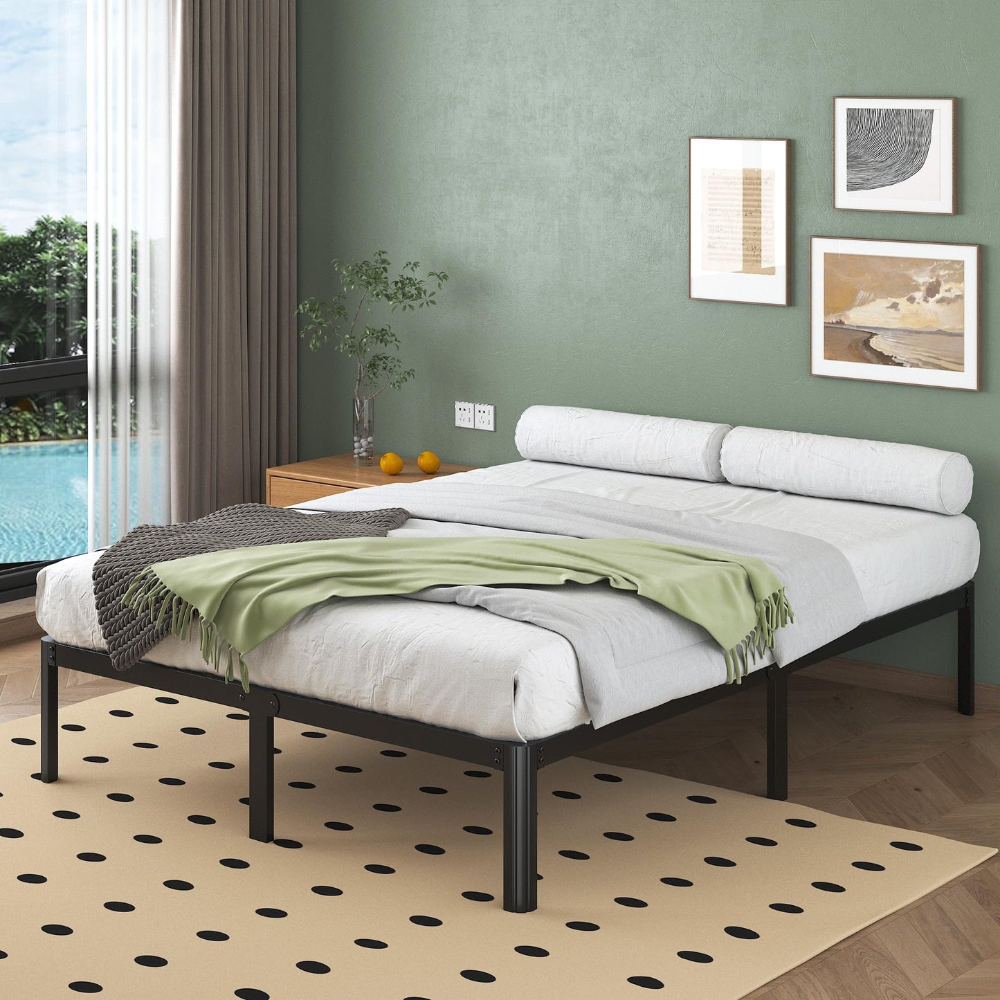 Lutown-Teen King Size Bed Frame 150 x 190 cm with Rounded Corners, 30.5 cm High Heavy Duty Metal Bed Frames 150x190 with Steel Slats, Storage Space