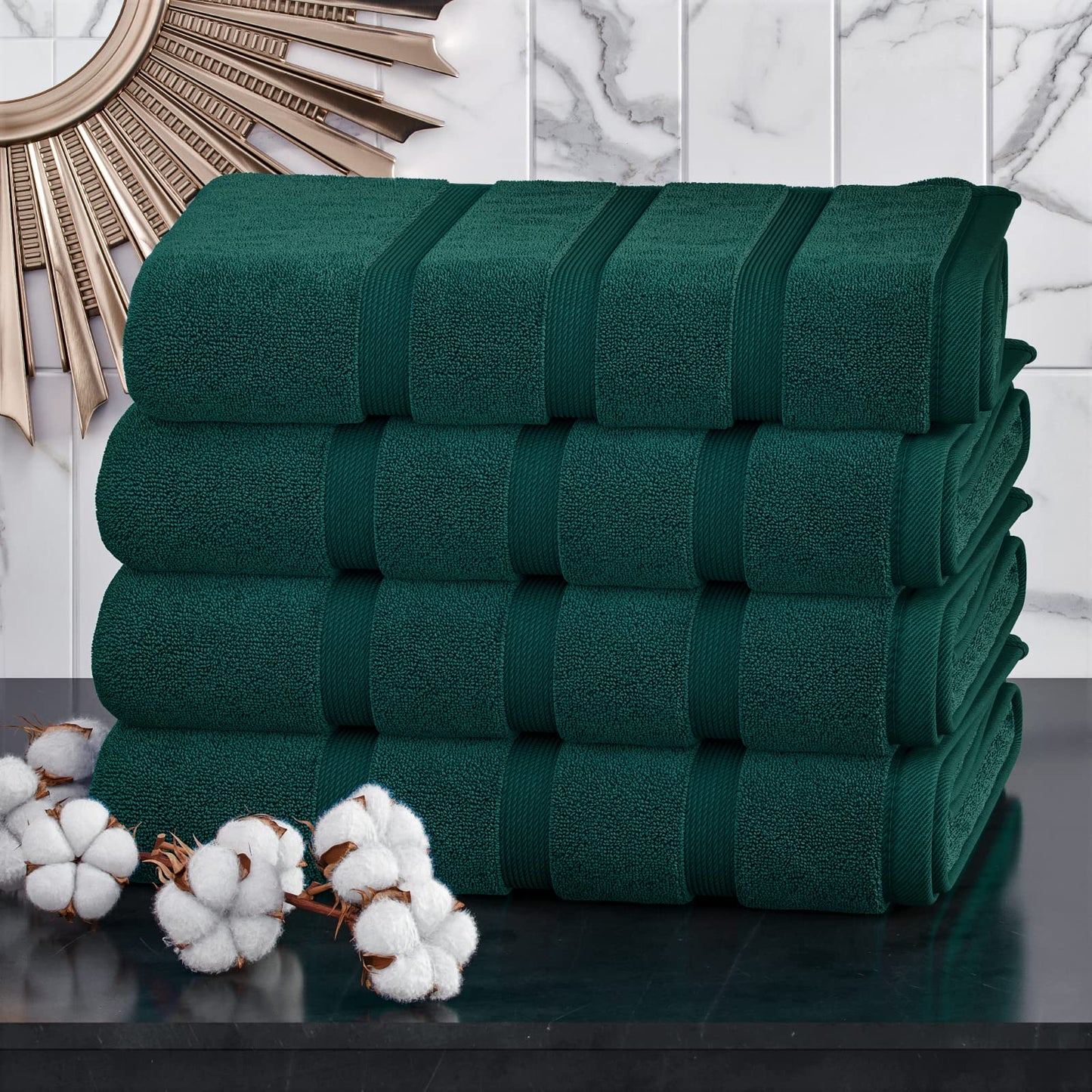 Z Fashion Luxury Towel Set 100% Cotton 4 Piece Bath Towel Set Bath Towel Bale 500 GSM Bathroom towels 4 Piece Sets. (Forest Green)