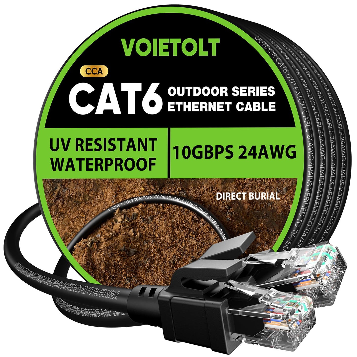VOIETOLT Outdoor Cat 6 Ethernet Cable 20m, Water Resistant Direct Burial LLDPE UV Jacket - 24AWG 10Gbps High Speed Gigabit Internet Network Cable -