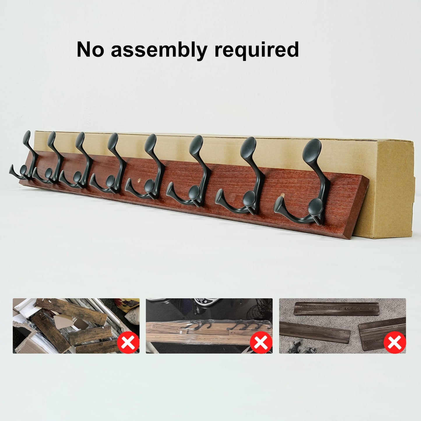 SKOLOO 109 cm Cherry Wood Coat Rack Wall Mount with 8 Triple Hooks - Ideal for Family Entrances, Classrooms, and Pet Supplies Storage