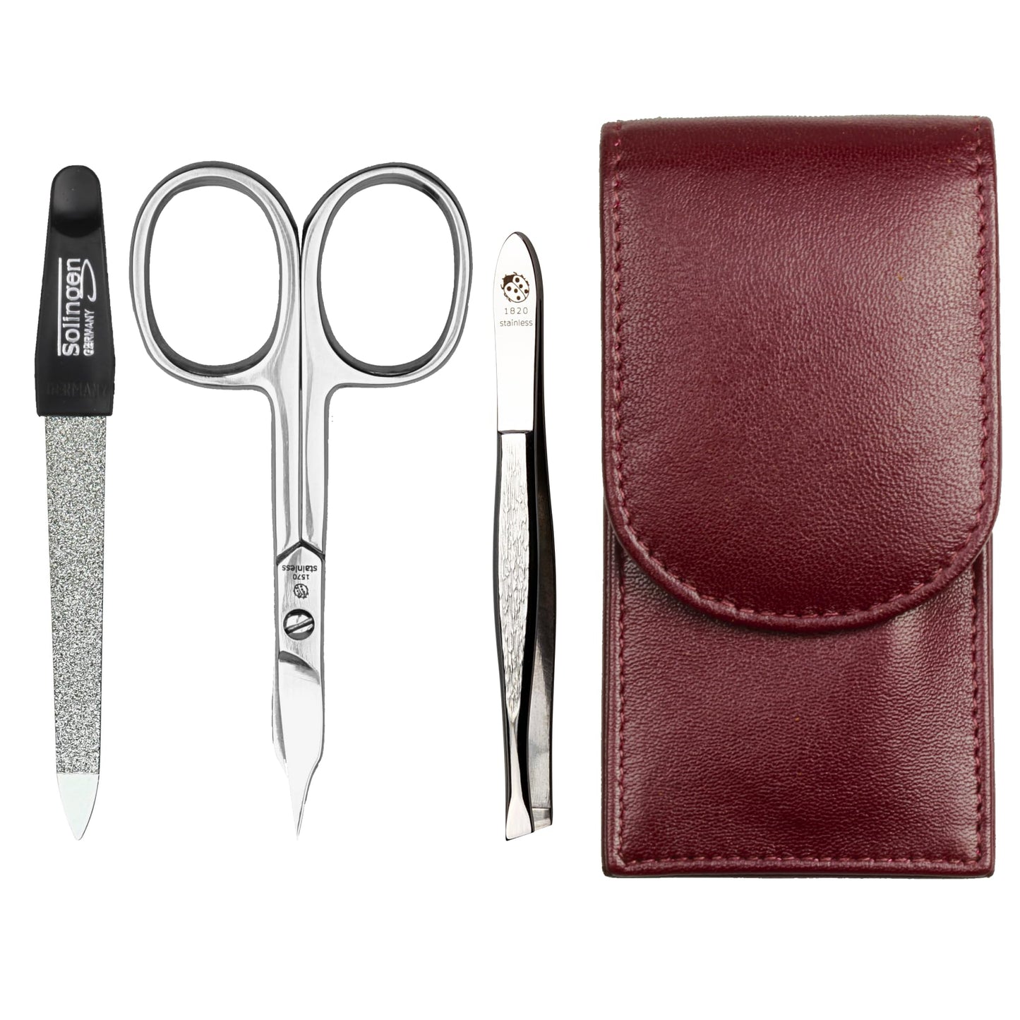 SONNENSCHEIN by Hans Kniebes - Manicure Set 3 Pieces - Nail Scissors, Nail File and Tweezers - Pocket Manicure Nail Care Set - Nappa Lambskin Manicure