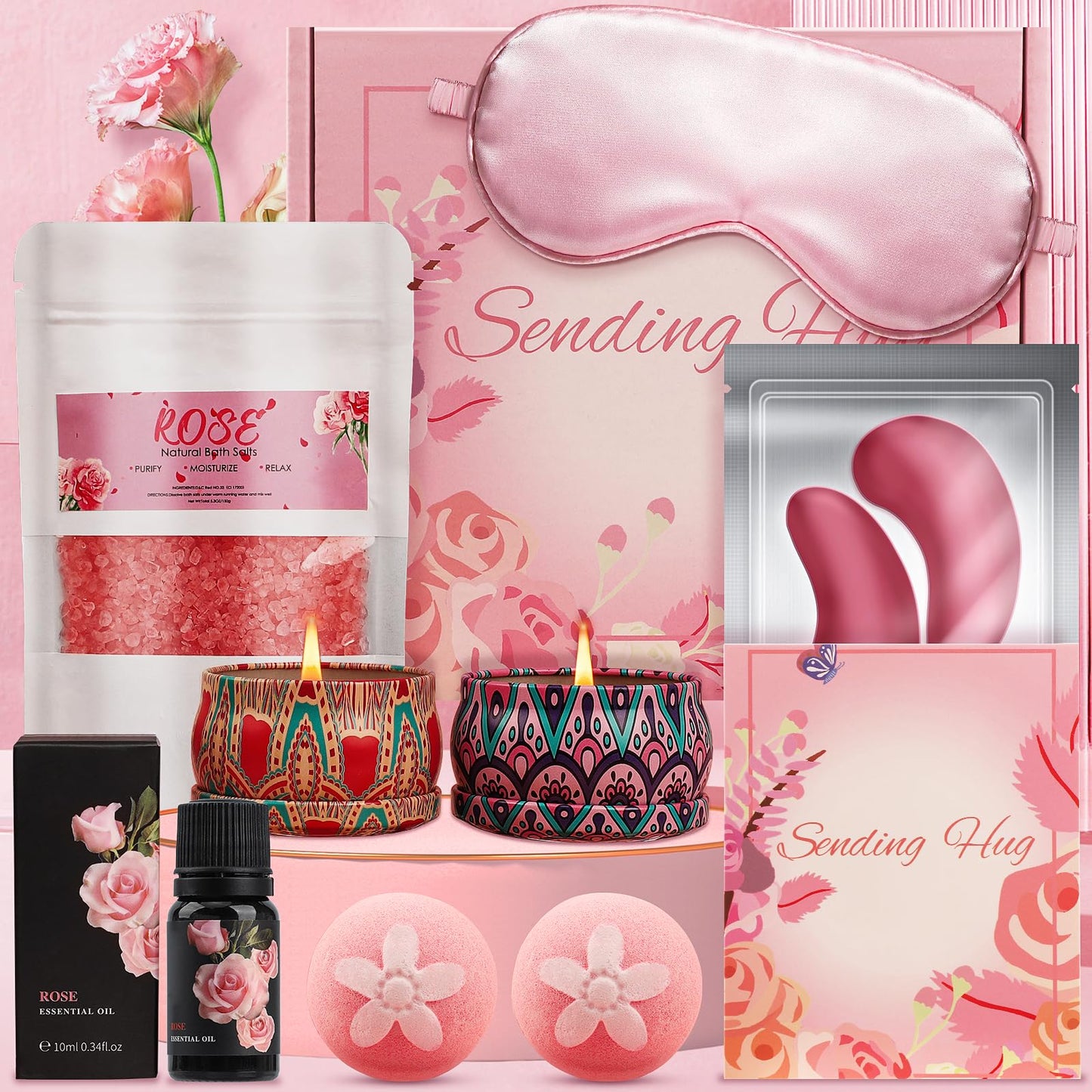 Pearshek Pamper Hamper Gifts for Women Best Friend, Happy Birthday Gifts for Women ,Self Care Package Spa Bath Set for Her, Get Well Soon Gift Sets