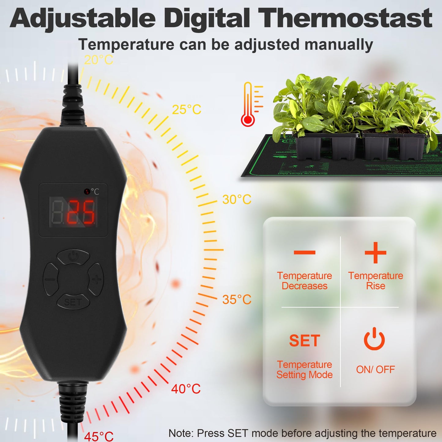 Mojimdo 70W Heating Mat Plants with Thermostat - Quick Heating, Fire Protection, Heat Mat for Germination and Temperature Regulation, Ideal for