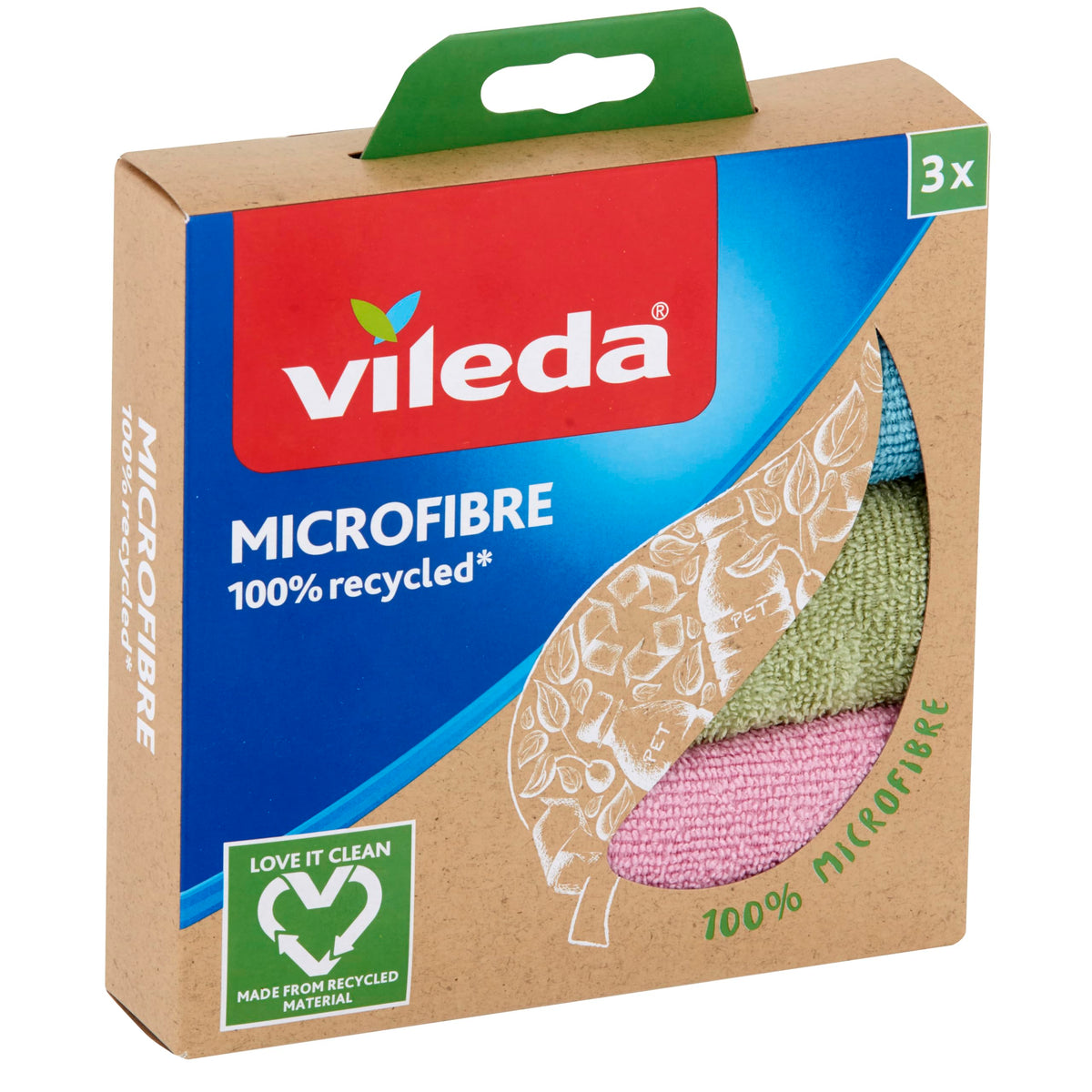 Vileda Microfibre Recycled 3 Cloths, Multicolor, Polyester, 3 Units Pack of 1