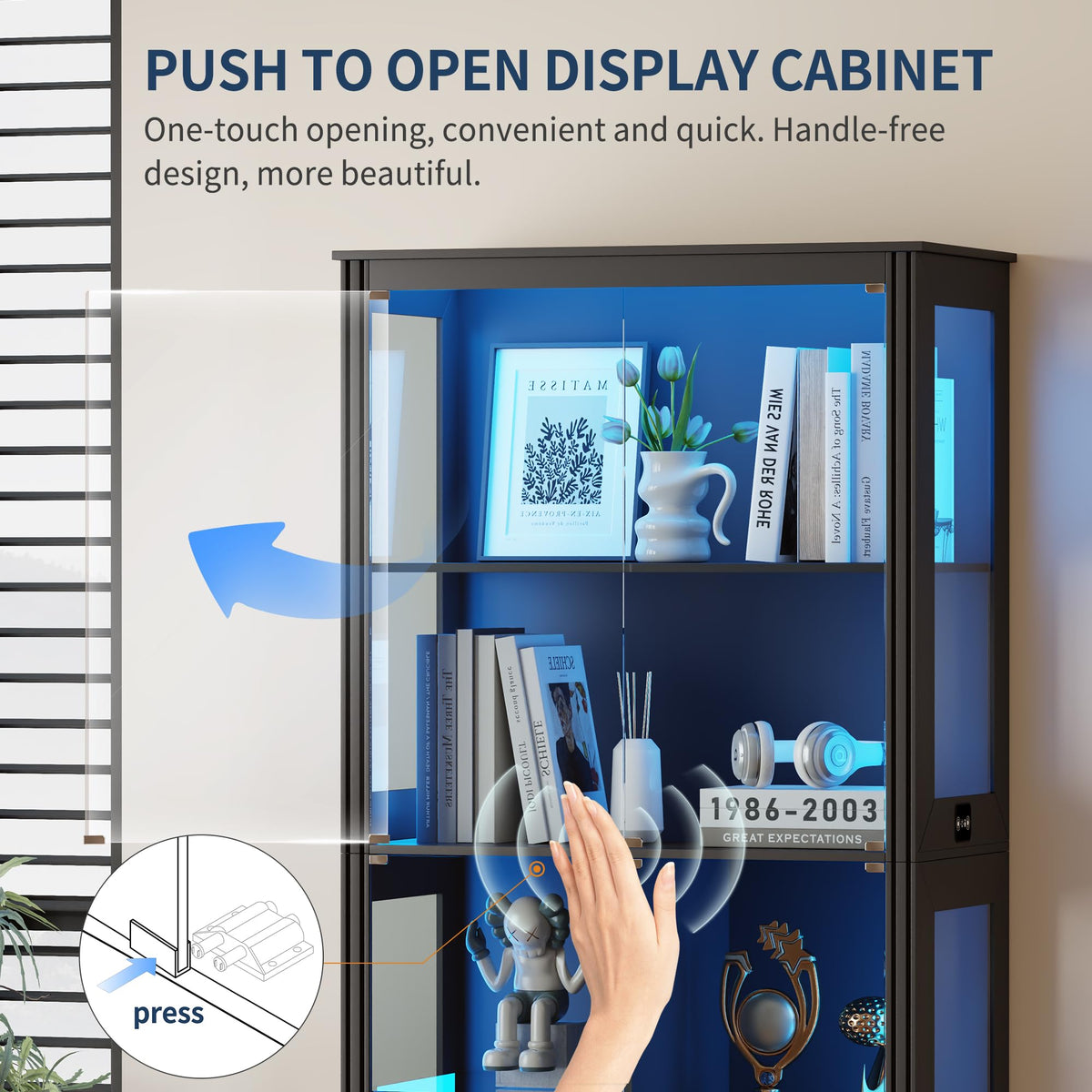 71" Glass Display Cabinets with 7 Tiers and Led for Living Room,Black