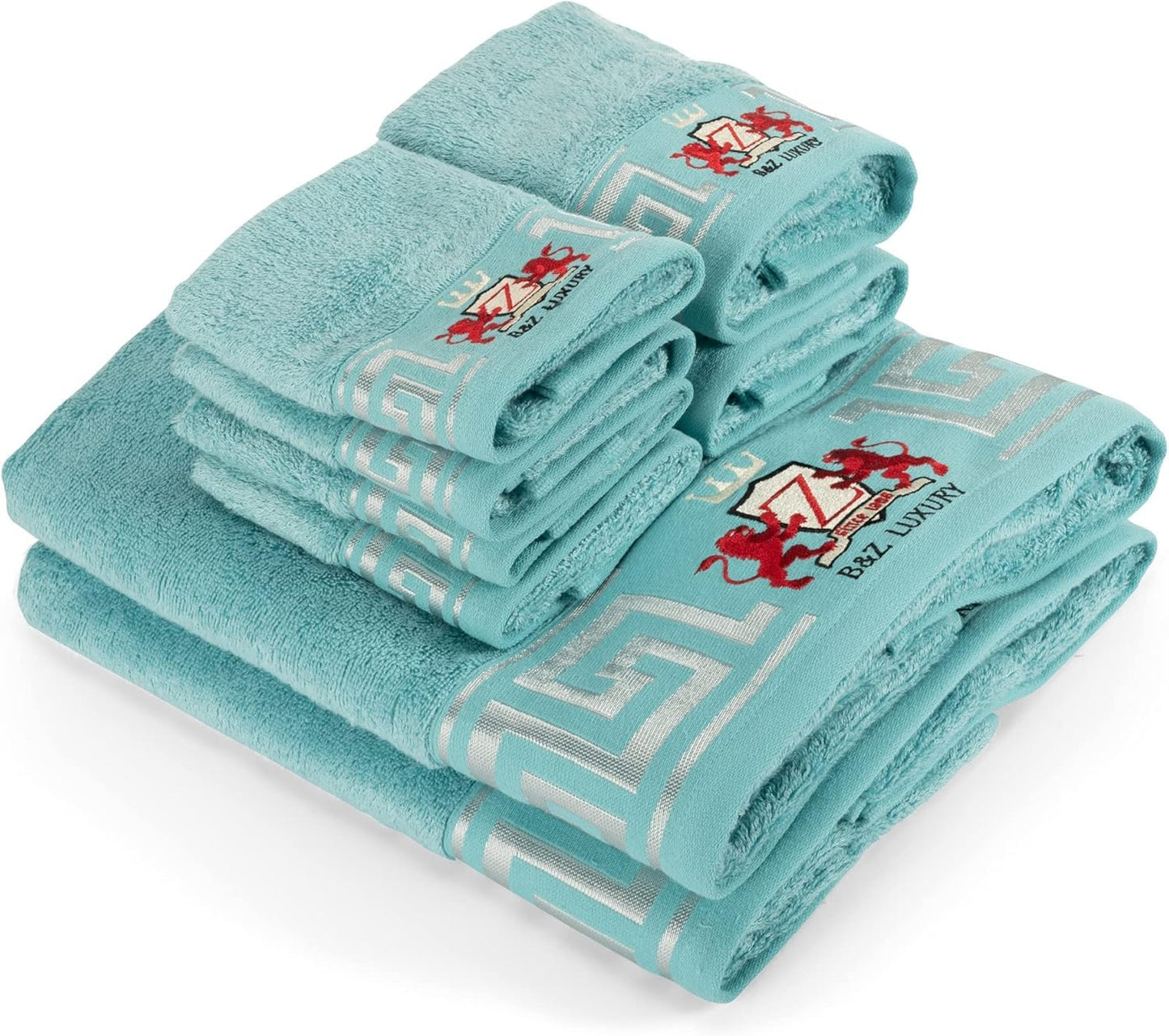 BZ Luxury Bath Towels Set 500 g Bamboo and Cotton, Super Soft Absorbent and Durable Shower Towel Oeko-Tex Certified (Turquoise, 8)