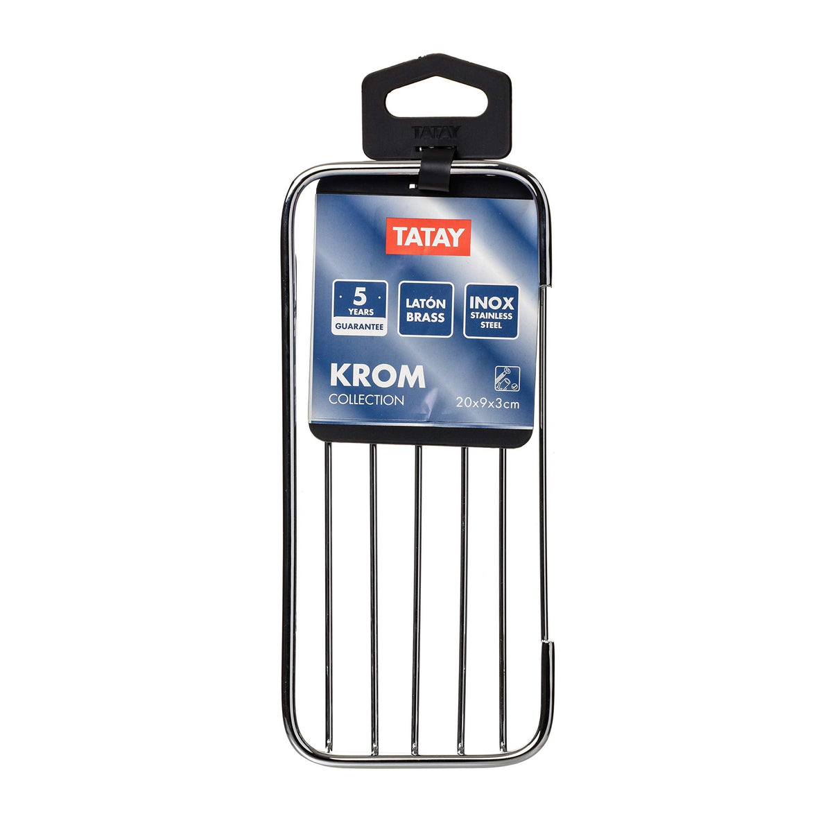 TATAY - Krom rectangular bath & shower basket with front opening. Stainless steel and brass.