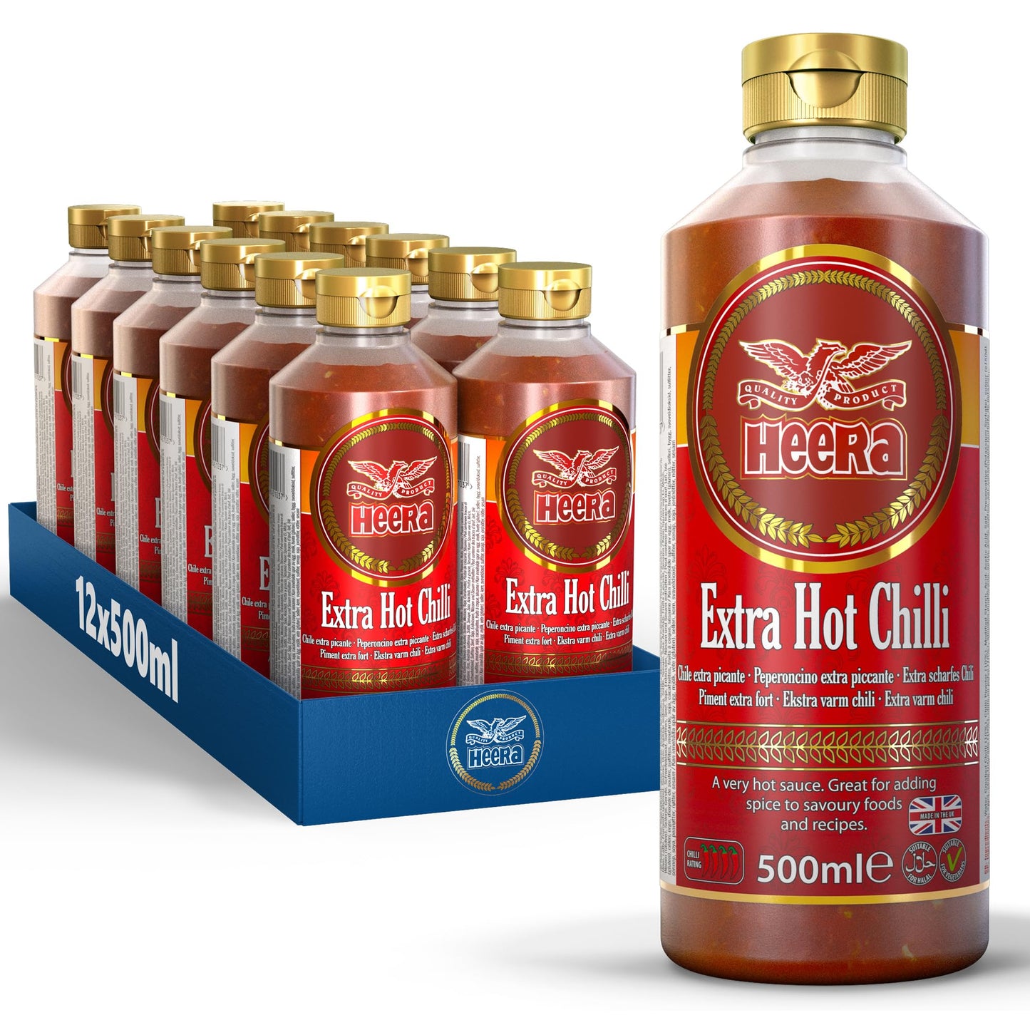 Heera Extra Hot Chilli Sauce, 500ml, Pack of 12