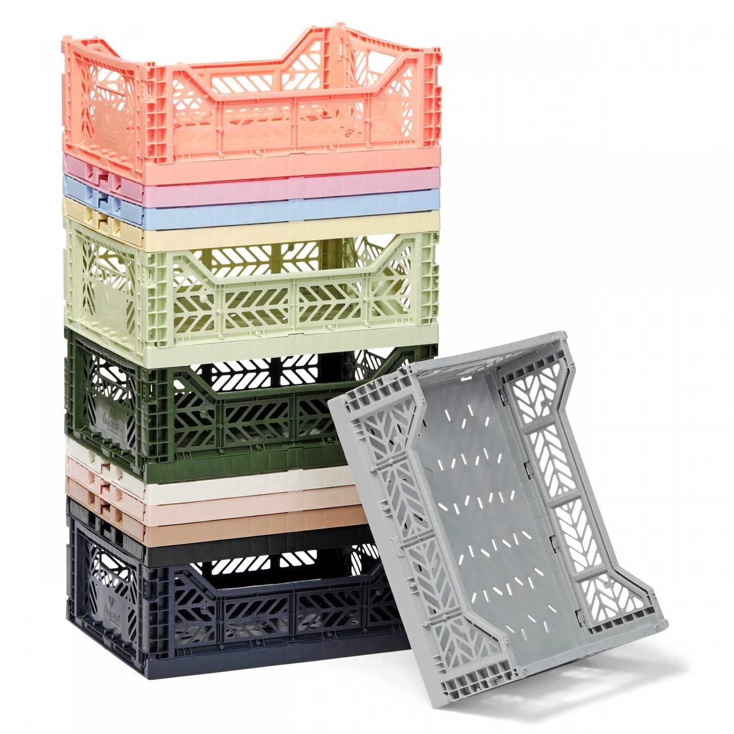 AYKASA Folding Crate, Sturdy Folding Box, Plastic, Stackable, Tile Red, Midi (40 x 30 x 14 cm)